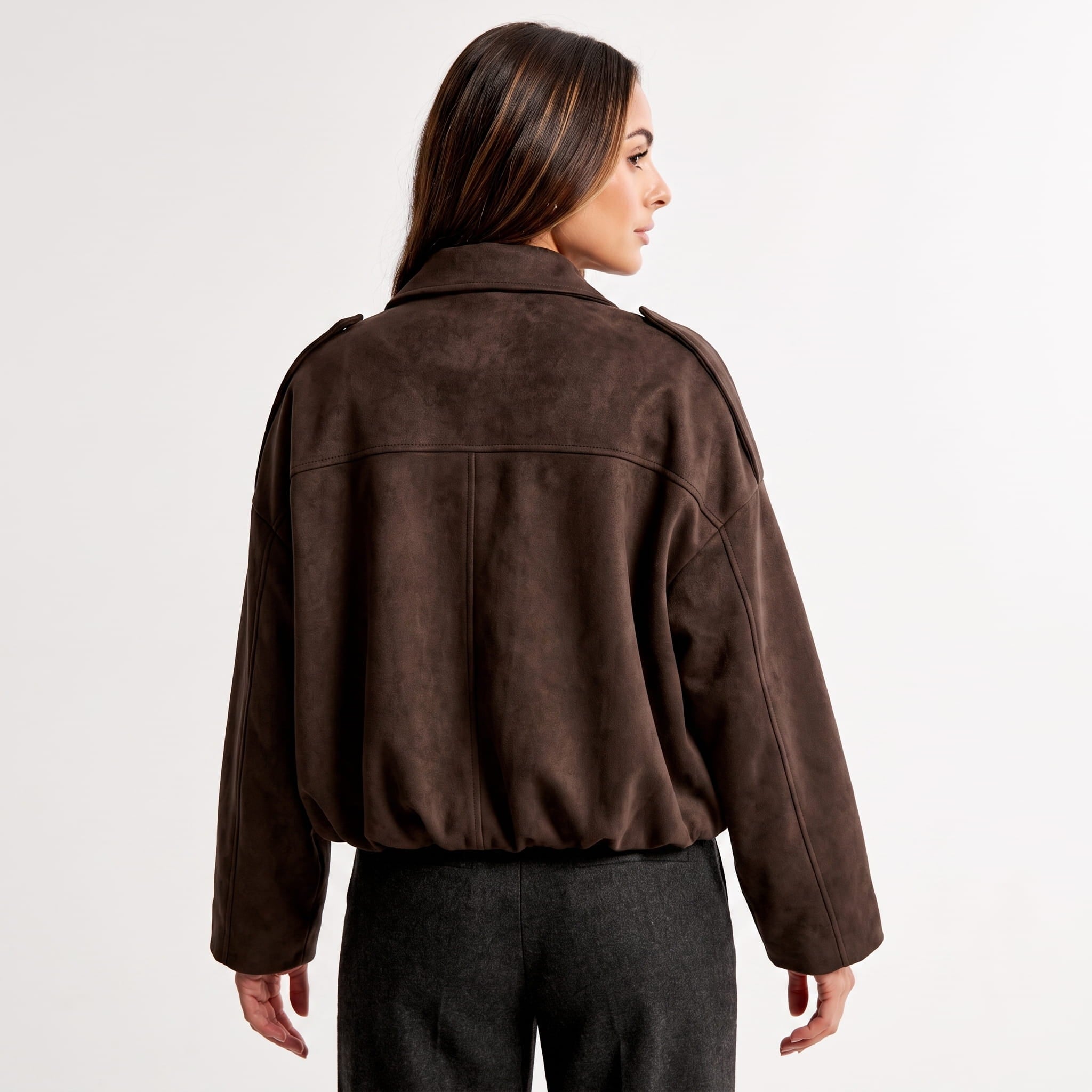 Sofia Suede Cropped Jacket – Oversized Drop-Shoulder Boxy Outerwear