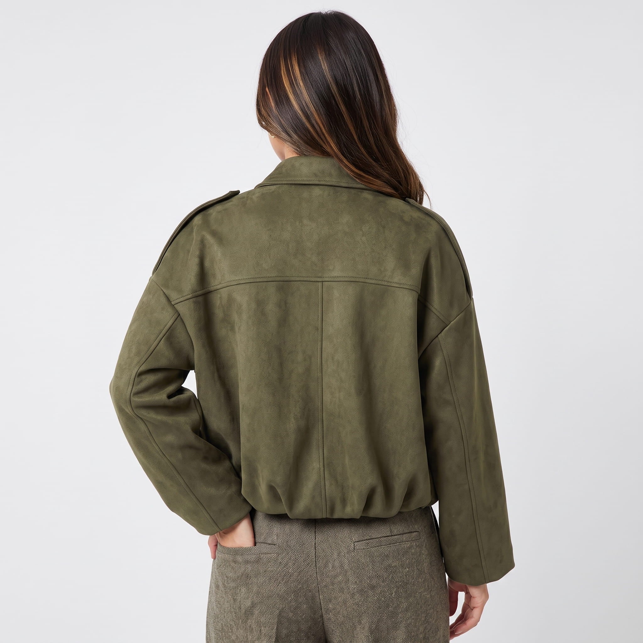 Sofia Suede Cropped Jacket – Oversized Drop-Shoulder Boxy Outerwear