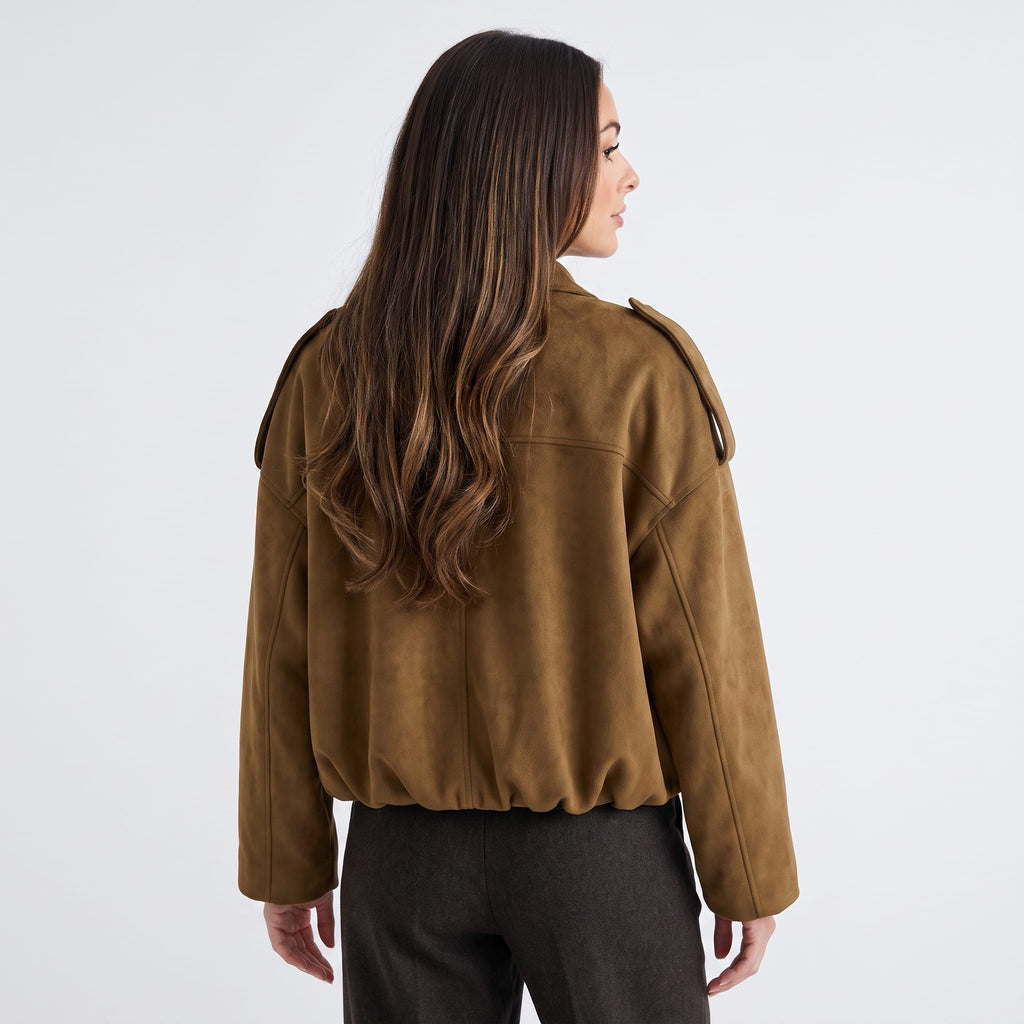 Sofia Suede Cropped Jacket – Oversized Drop-Shoulder Boxy Outerwear