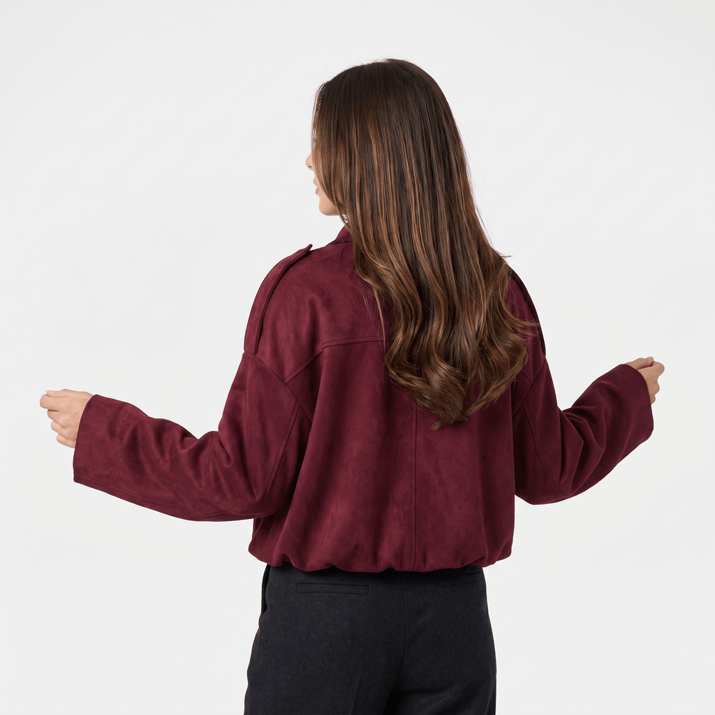 Sofia Suede Cropped Jacket – Oversized Drop-Shoulder Boxy Outerwear