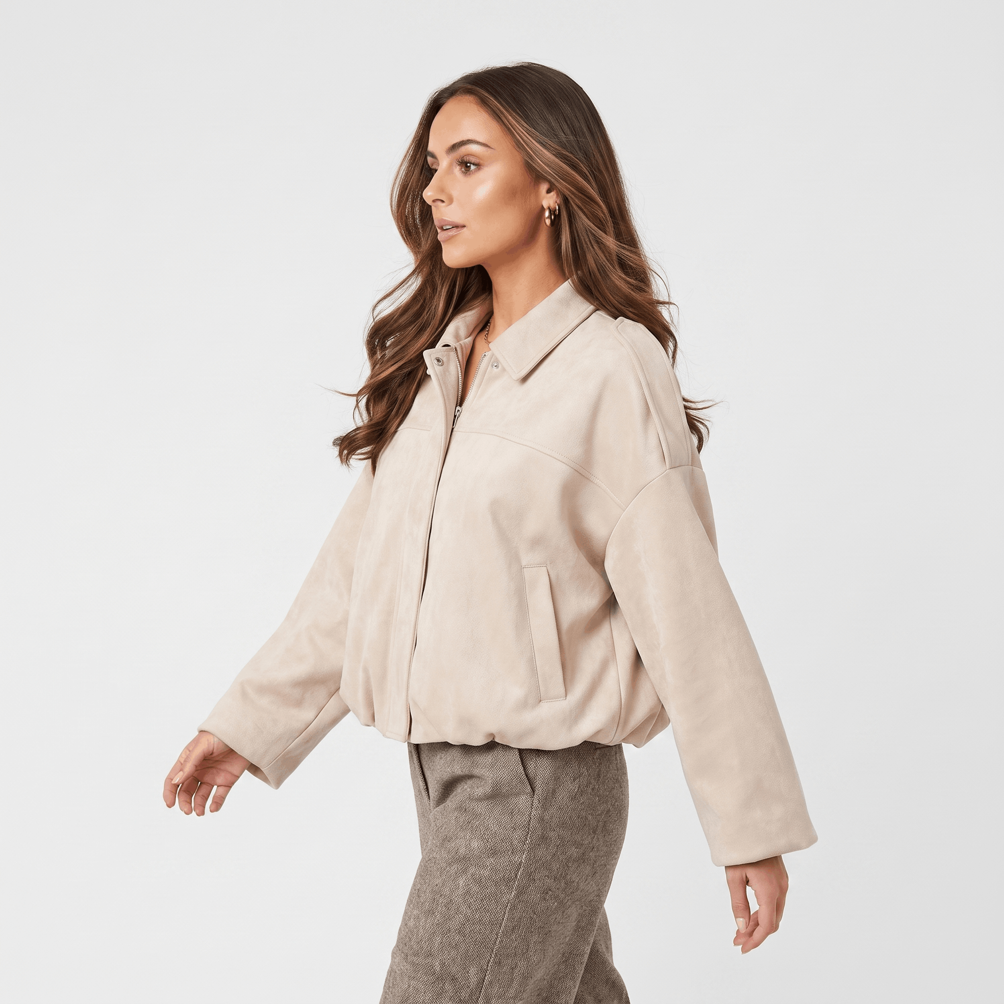Sofia Suede Cropped Jacket – Oversized Drop-Shoulder Boxy Outerwear