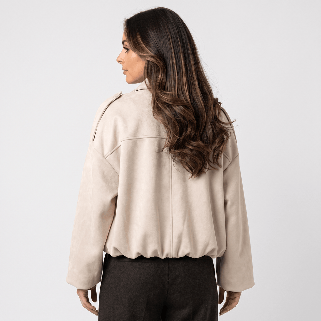 Sofia Suede Cropped Jacket – Oversized Drop-Shoulder Boxy Outerwear