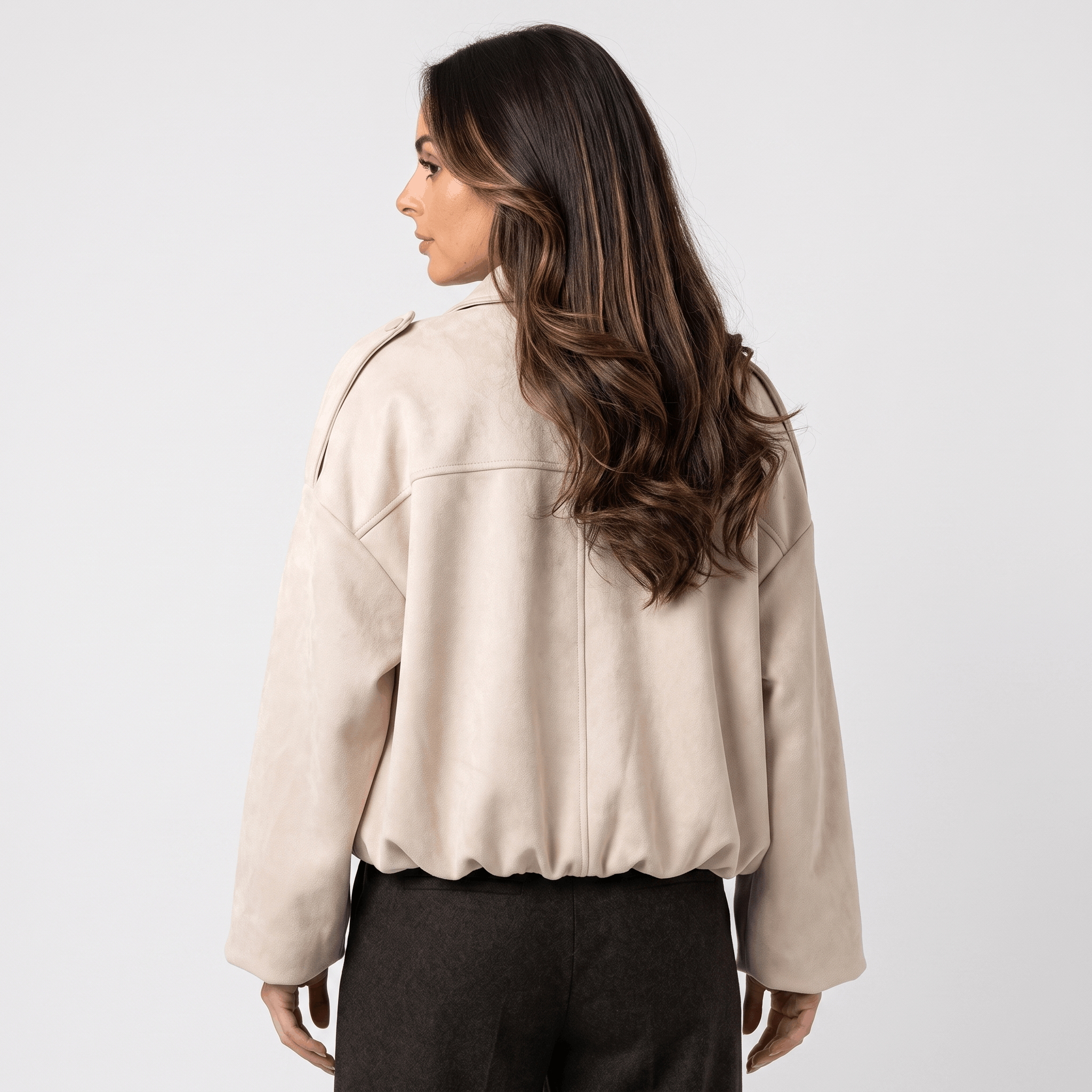 Sofia Suede Cropped Jacket – Oversized Drop-Shoulder Boxy Outerwear