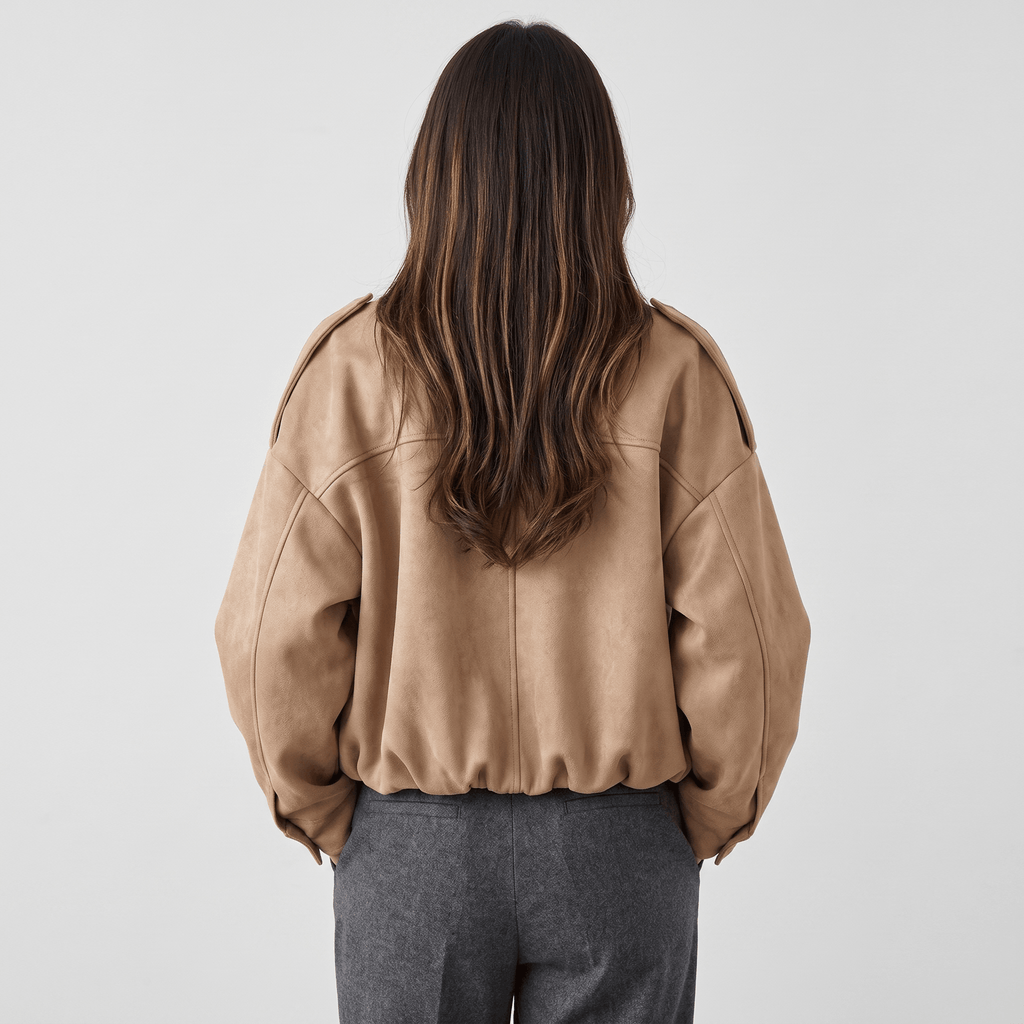 Sofia Suede Cropped Jacket – Oversized Drop-Shoulder Boxy Outerwear