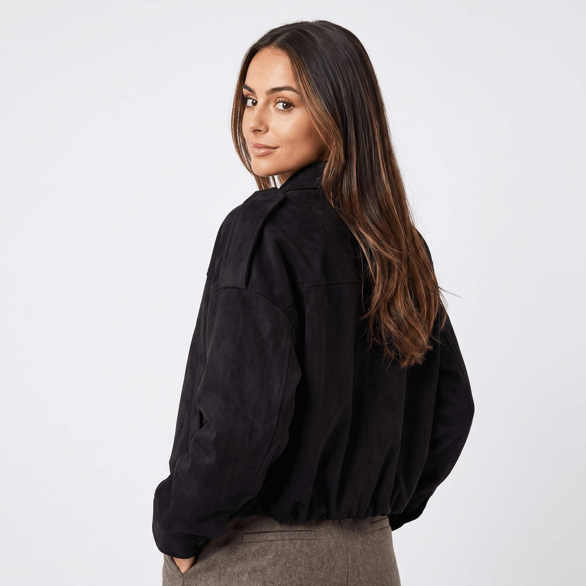 Sofia Suede Cropped Jacket – Oversized Drop-Shoulder Boxy Outerwear