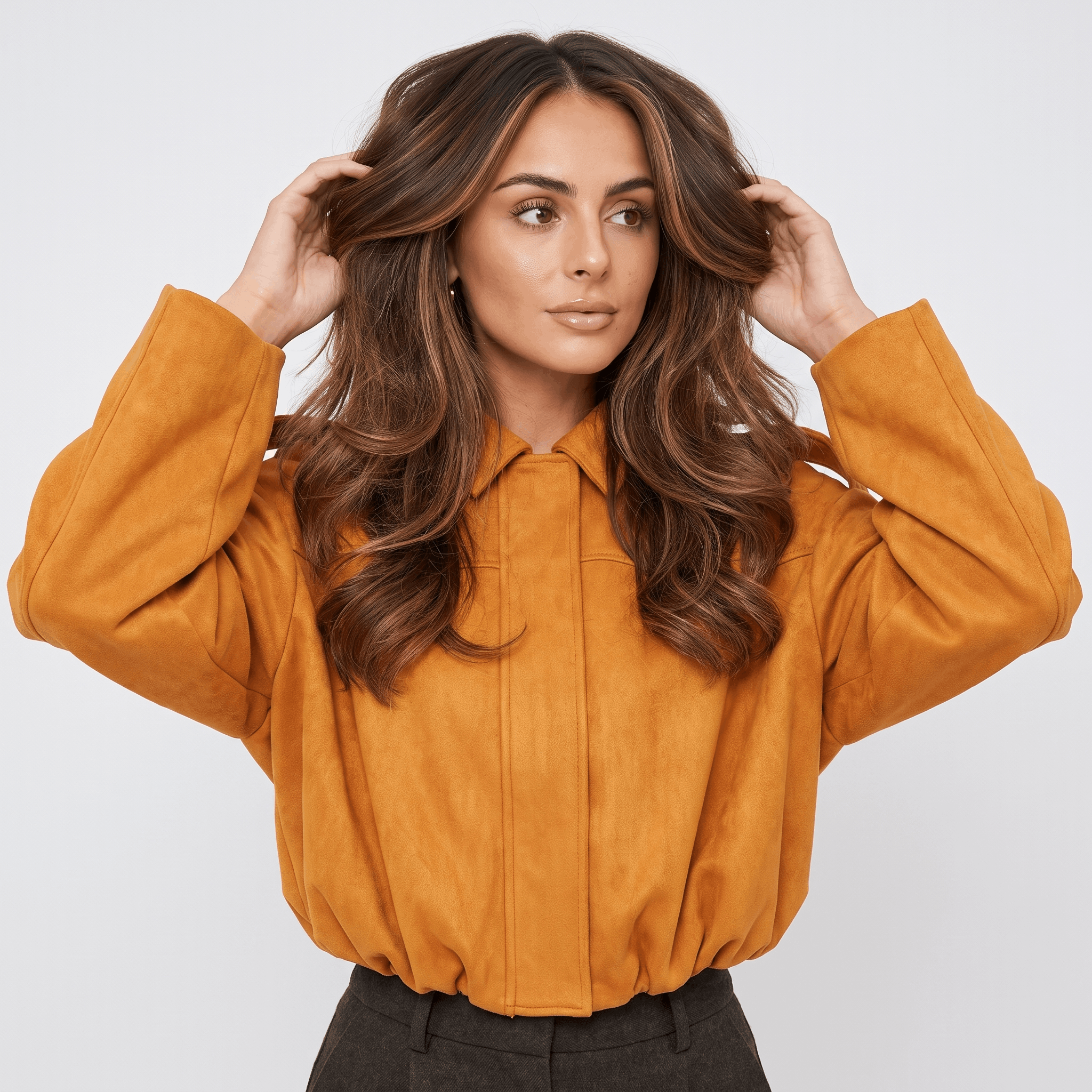 Sofia Suede Cropped Jacket – Oversized Drop-Shoulder Boxy Outerwear