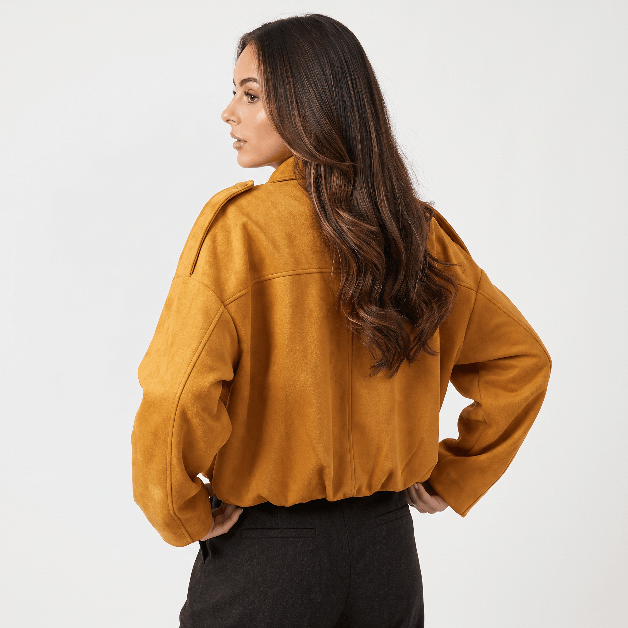 Sofia Suede Cropped Jacket – Oversized Drop-Shoulder Boxy Outerwear