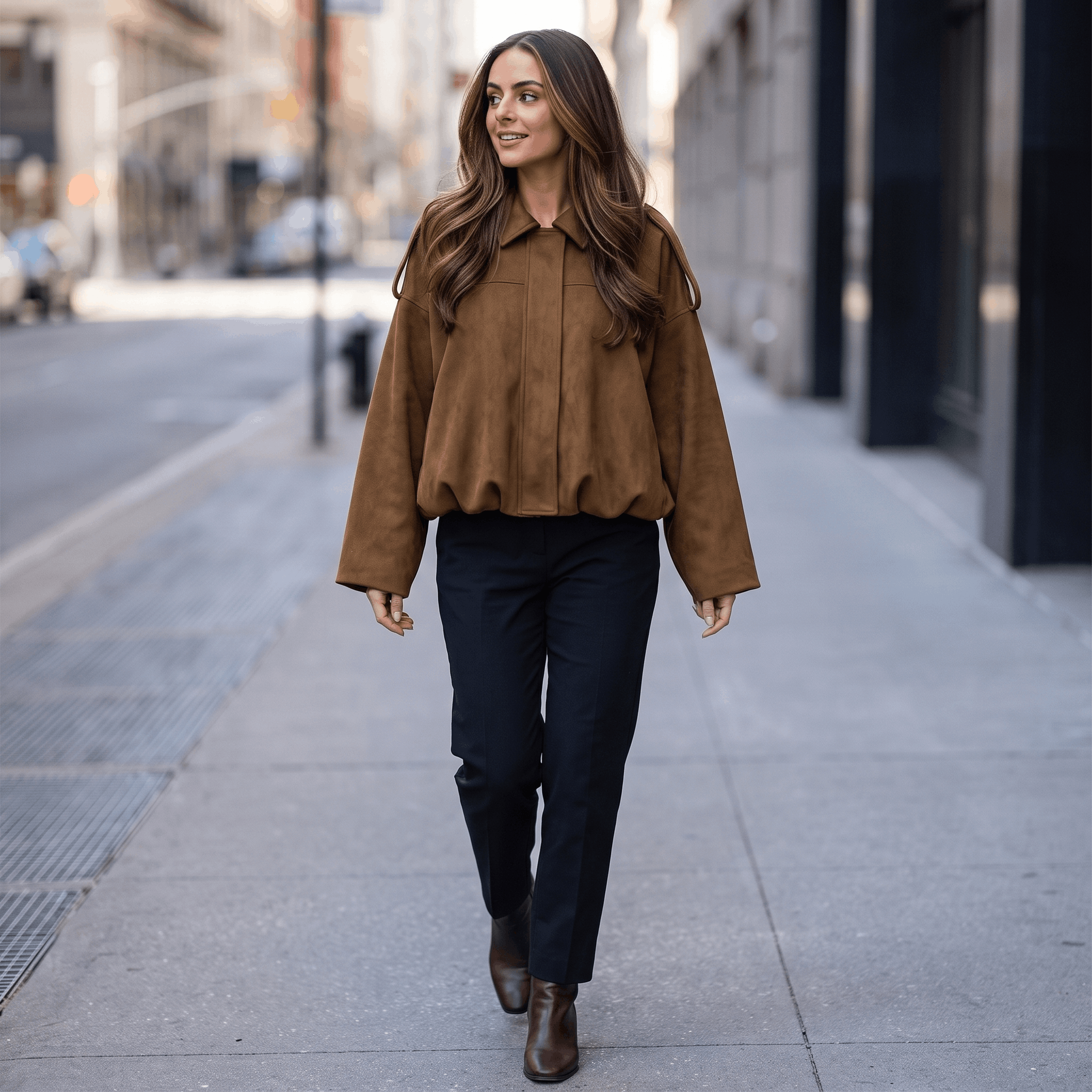 Sofia Suede Cropped Jacket – Oversized Drop-Shoulder Boxy Outerwear