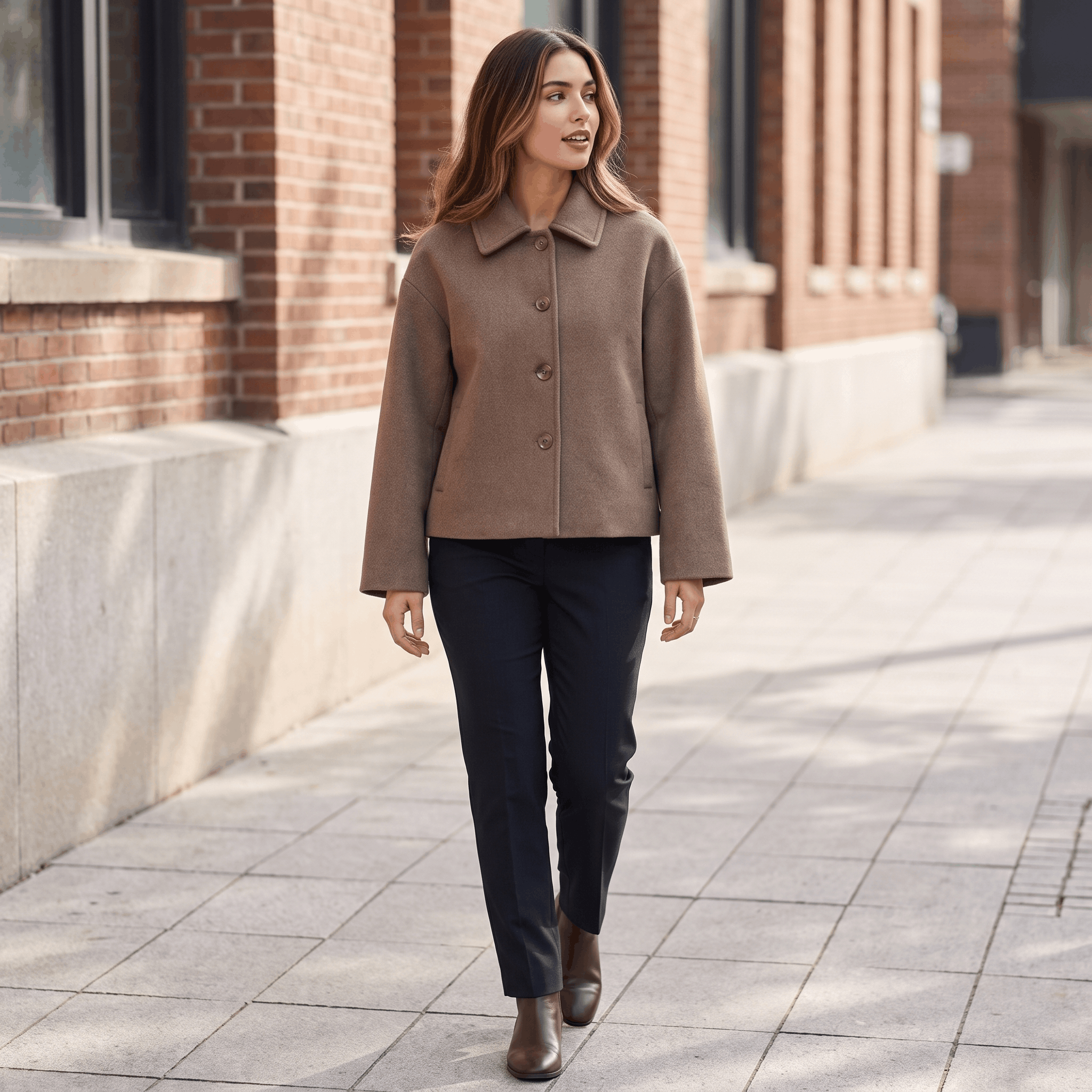 Adelina Wool Cropped Jacket – Button-Front Collared Structured Outerwear
