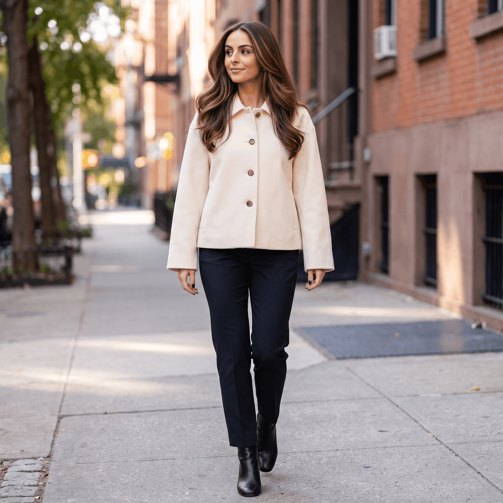 Adelina Wool Cropped Jacket – Button-Front Collared Structured Outerwear