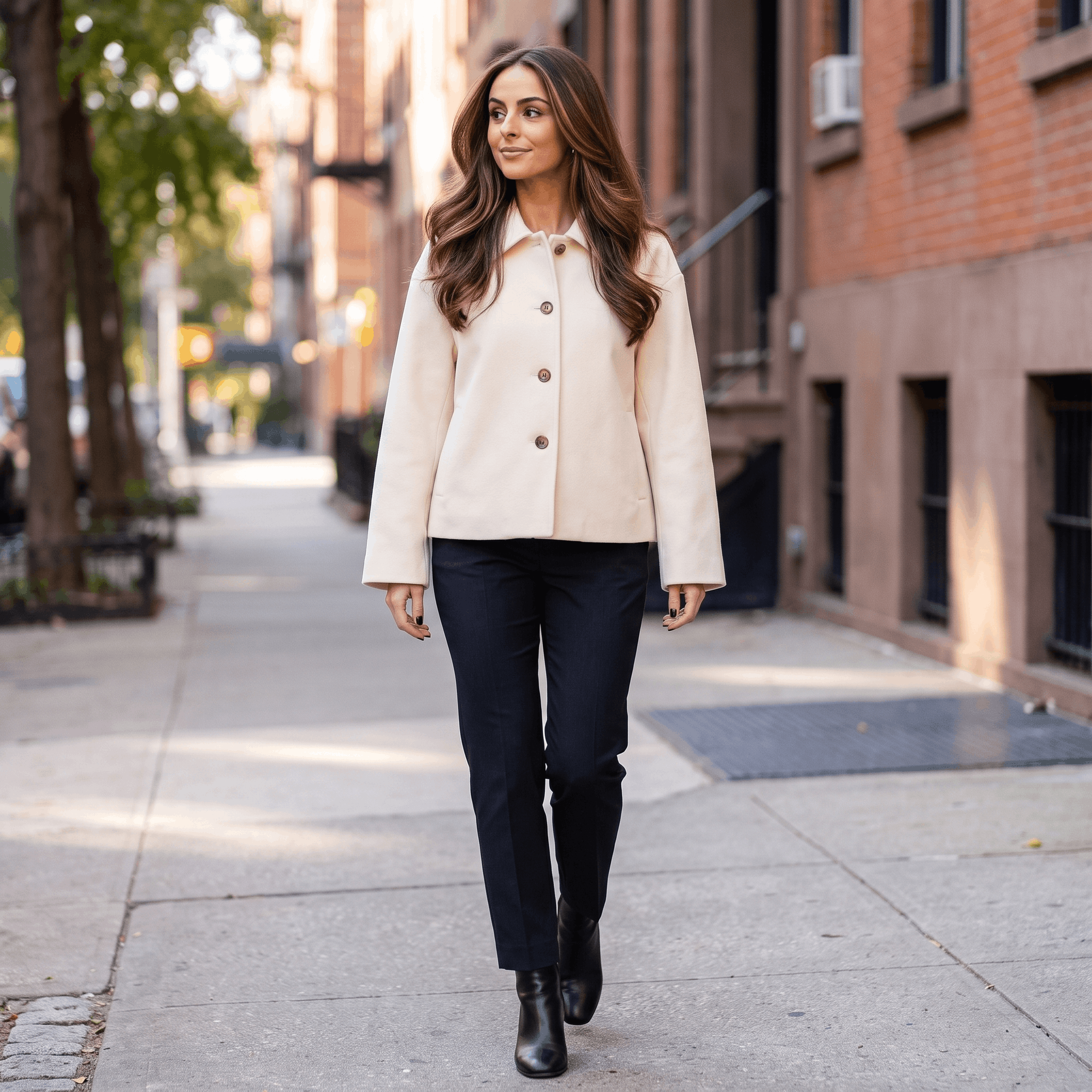 Adelina Wool Cropped Jacket – Button-Front Collared Structured Outerwear