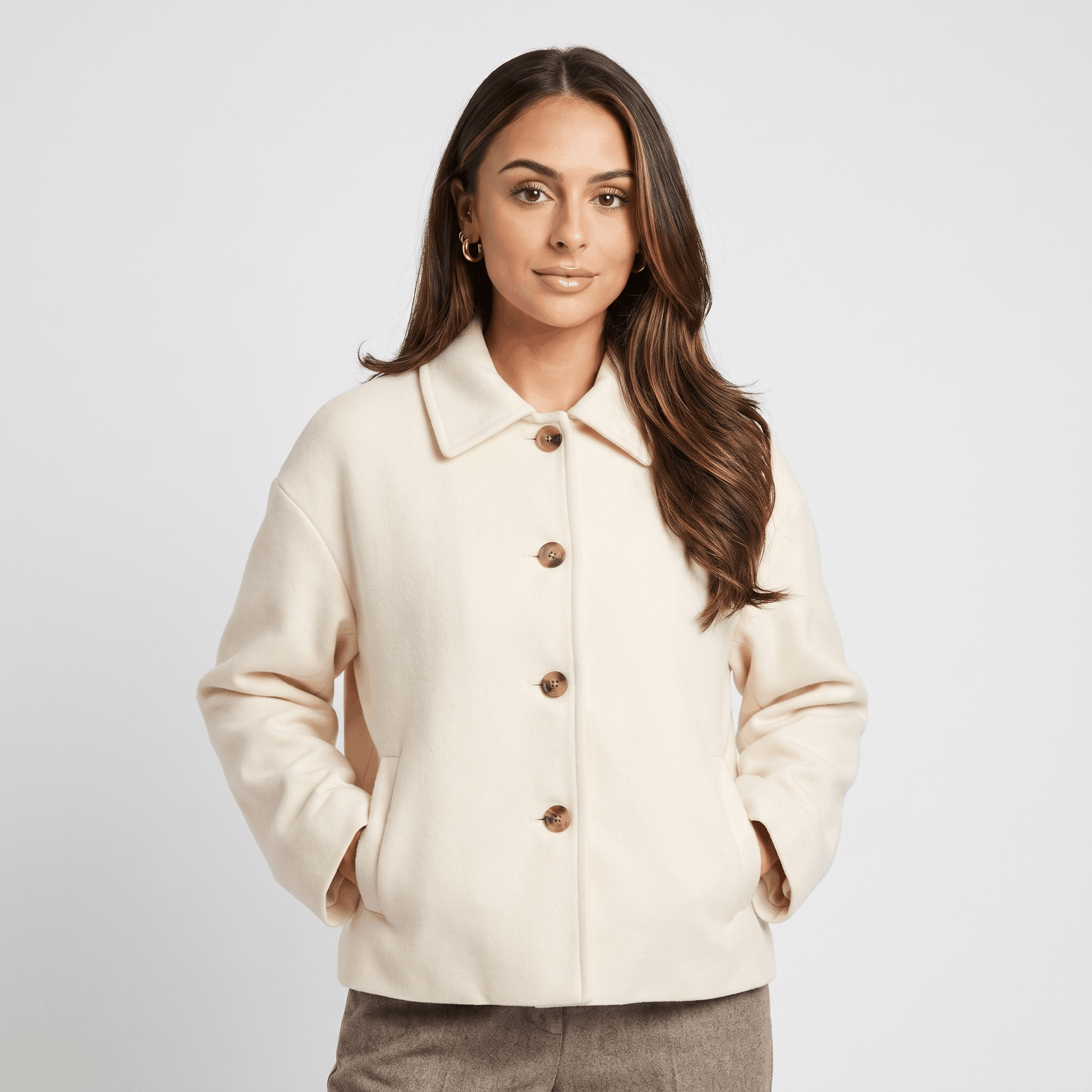 Adelina Wool Cropped Jacket – Button-Front Collared Structured Outerwear