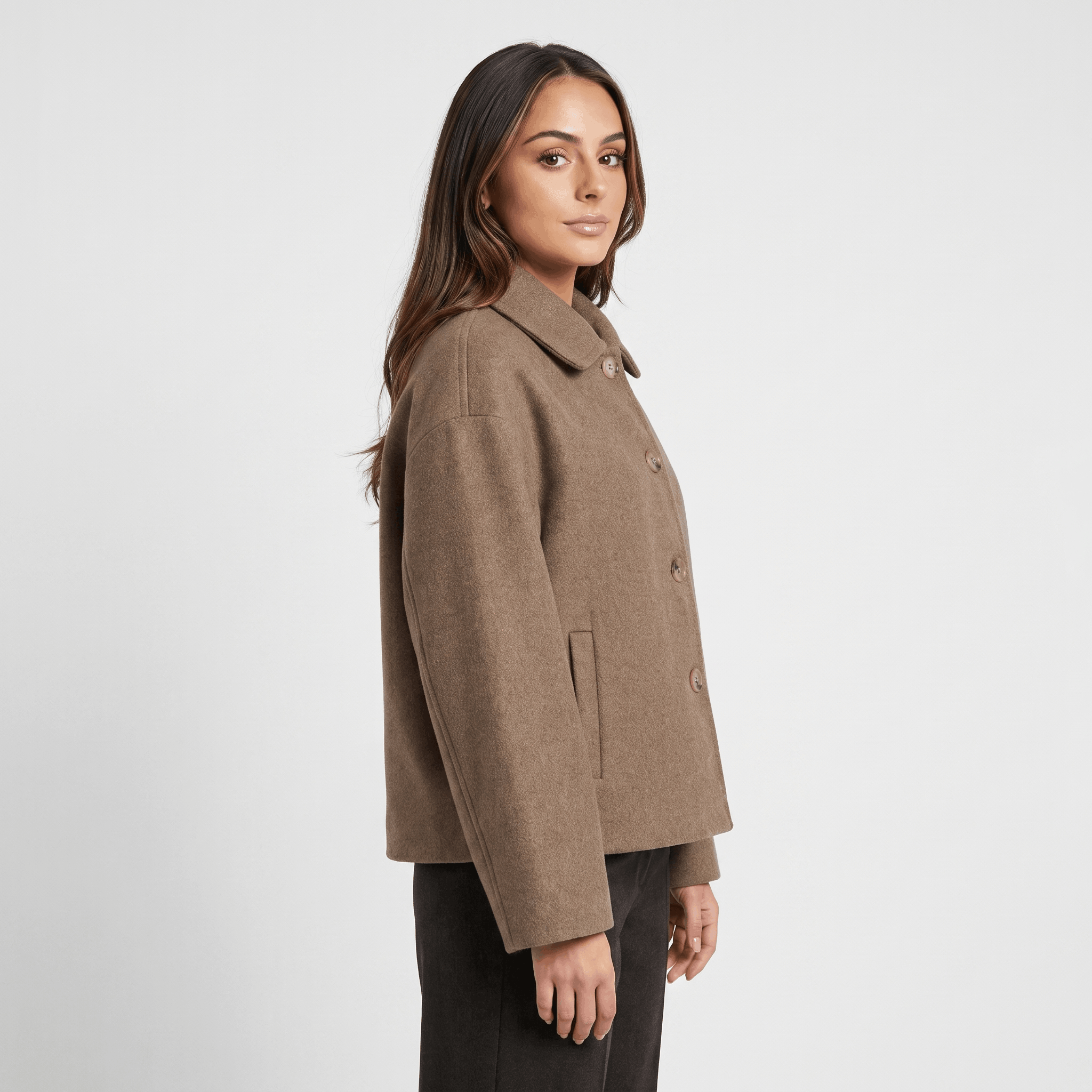 Adelina Wool Cropped Jacket – Button-Front Collared Structured Outerwear
