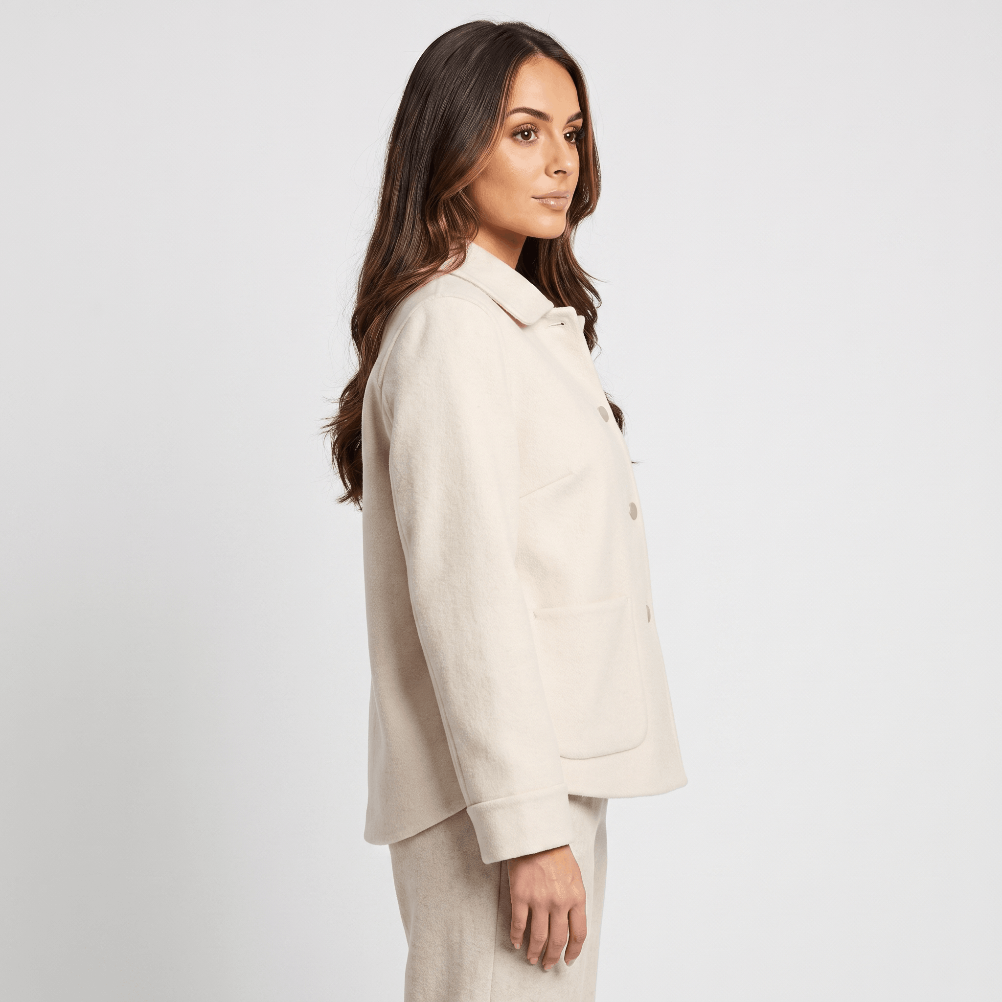 Liora Soft Wool Short Coat – Doll-Collar Snap-Button Patch-Pocket Outerwear