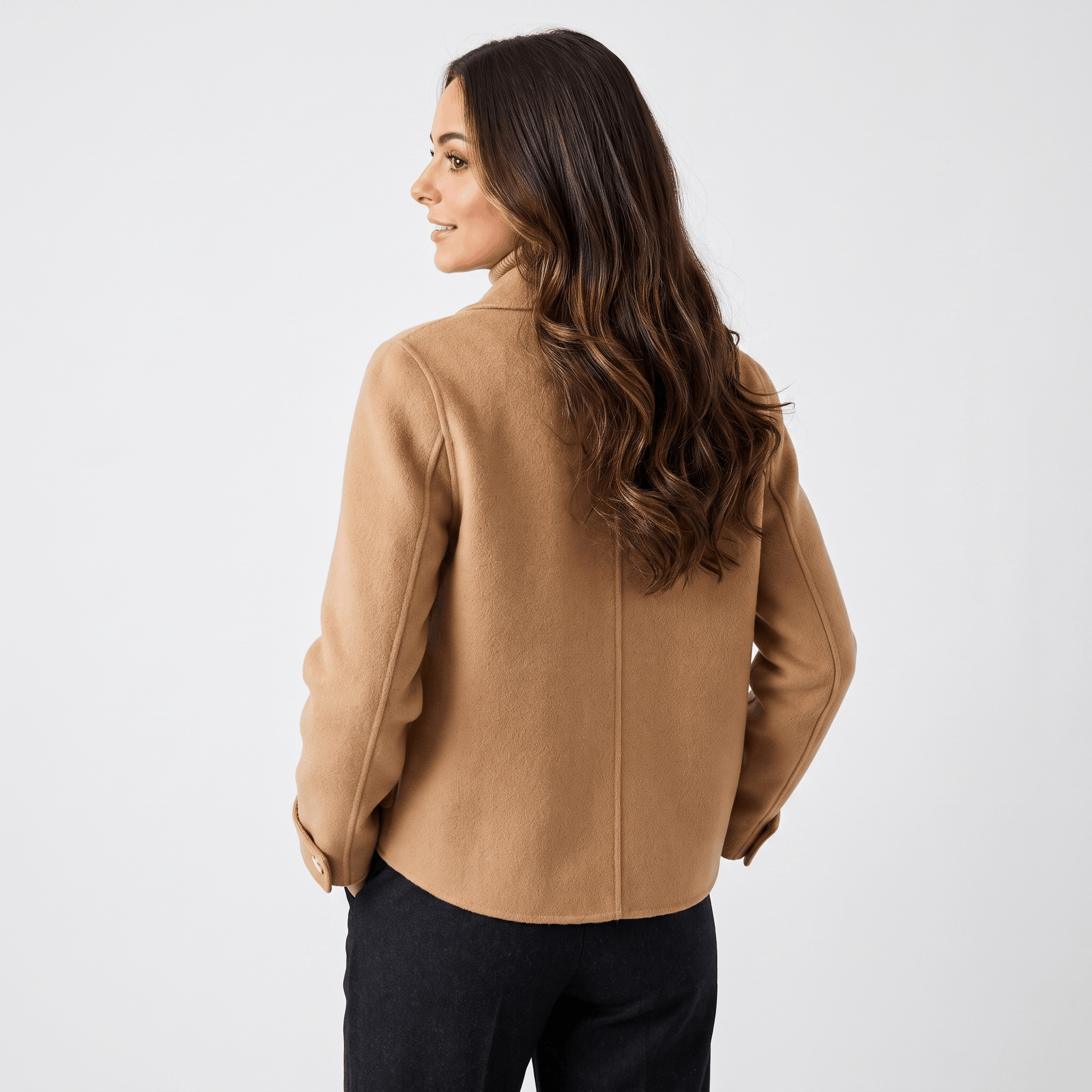 Liora Soft Wool Short Coat – Doll-Collar Snap-Button Patch-Pocket Outerwear