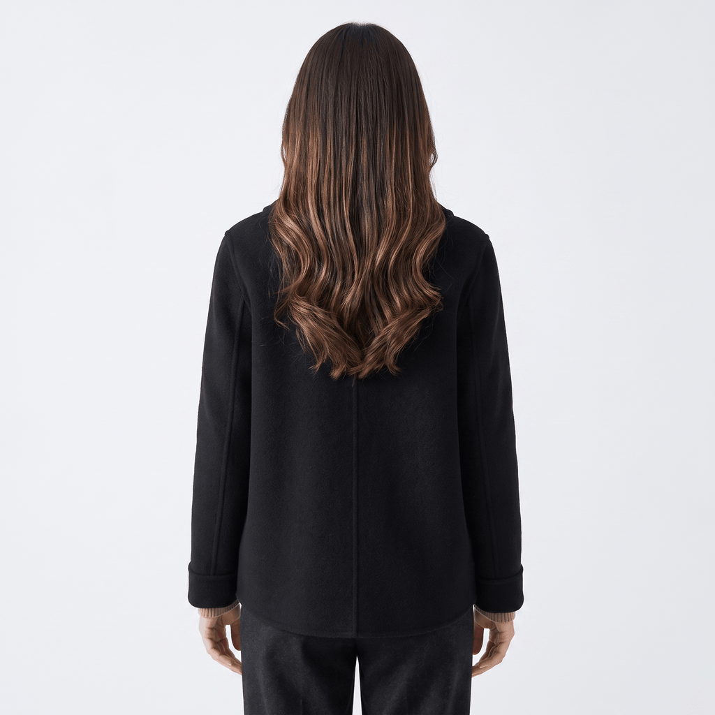 Liora Soft Wool Short Coat – Doll-Collar Snap-Button Patch-Pocket Outerwear