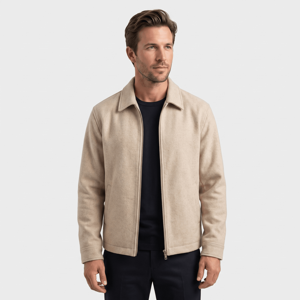 Hayden Wool Blend Jacket – Ribbed Zip-Up Structured Outerwear