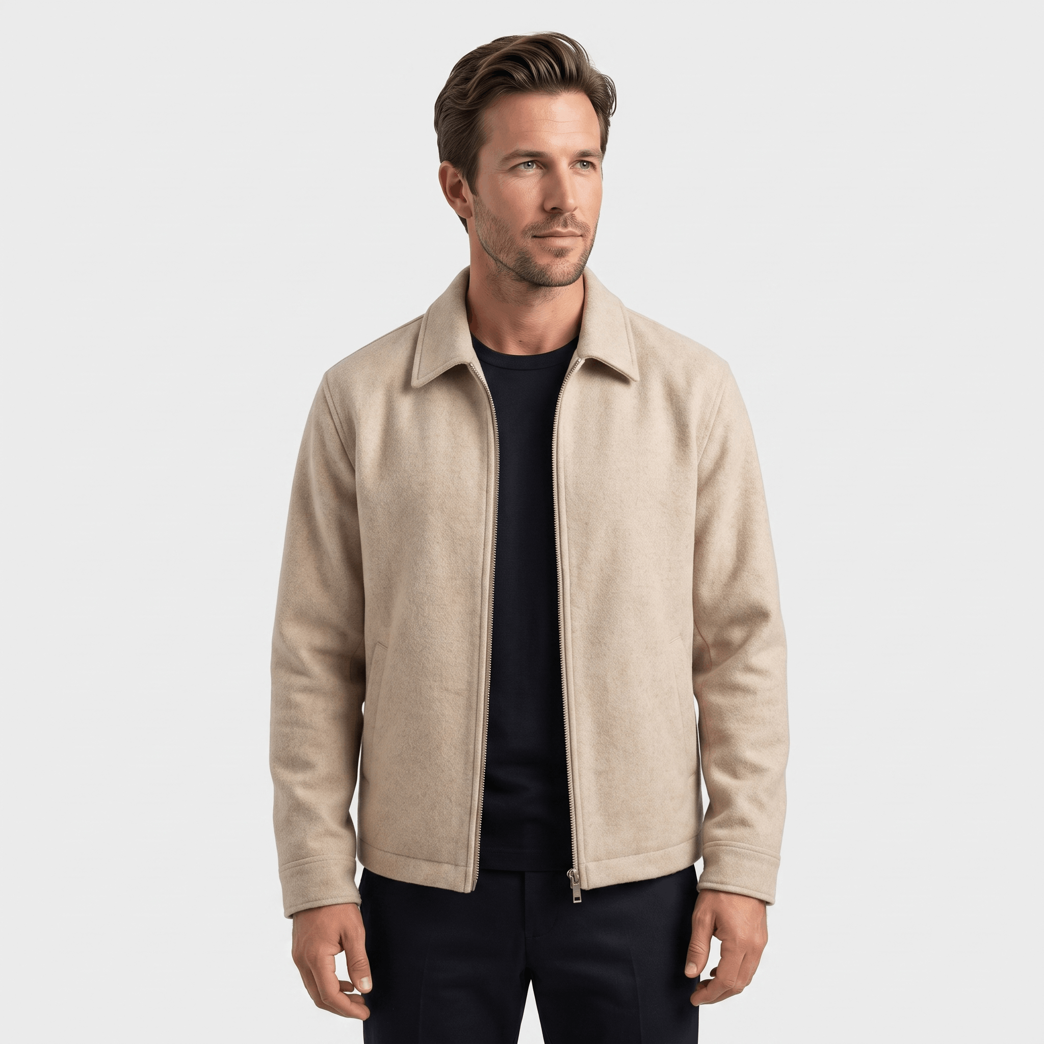 Hayden Wool Blend Jacket – Ribbed Zip-Up Structured Outerwear