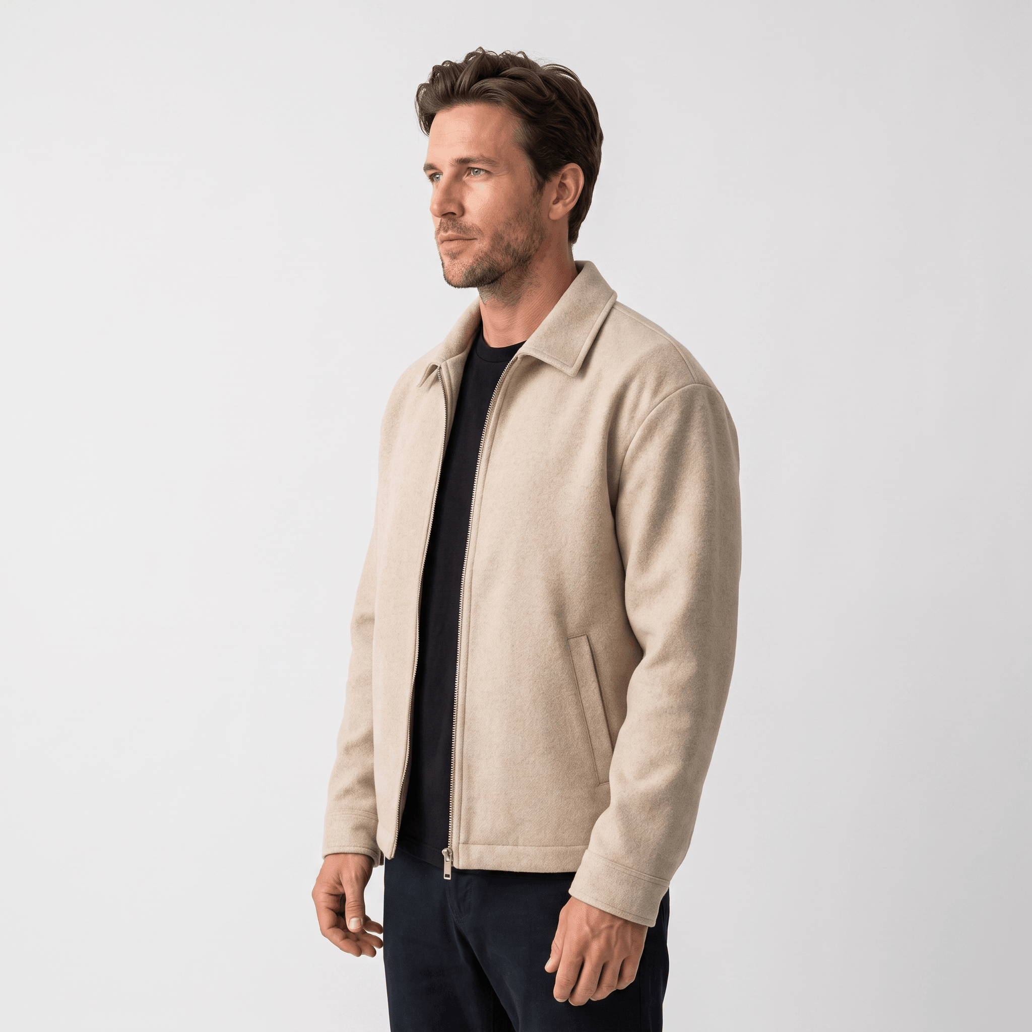 Hayden Wool Blend Jacket – Ribbed Zip-Up Structured Outerwear