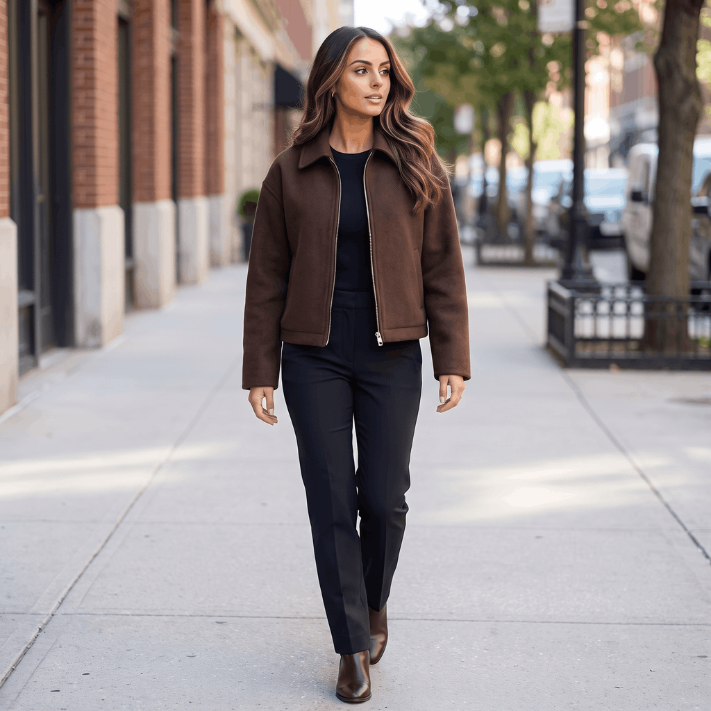 Bettina Wool Blend Cropped Jacket – Oversized Zip-Up Outerwear