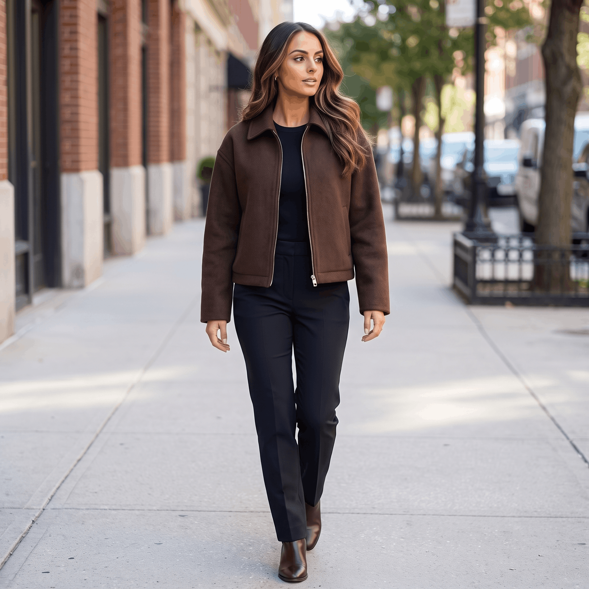 Bettina Wool Blend Cropped Jacket – Oversized Zip-Up Outerwear