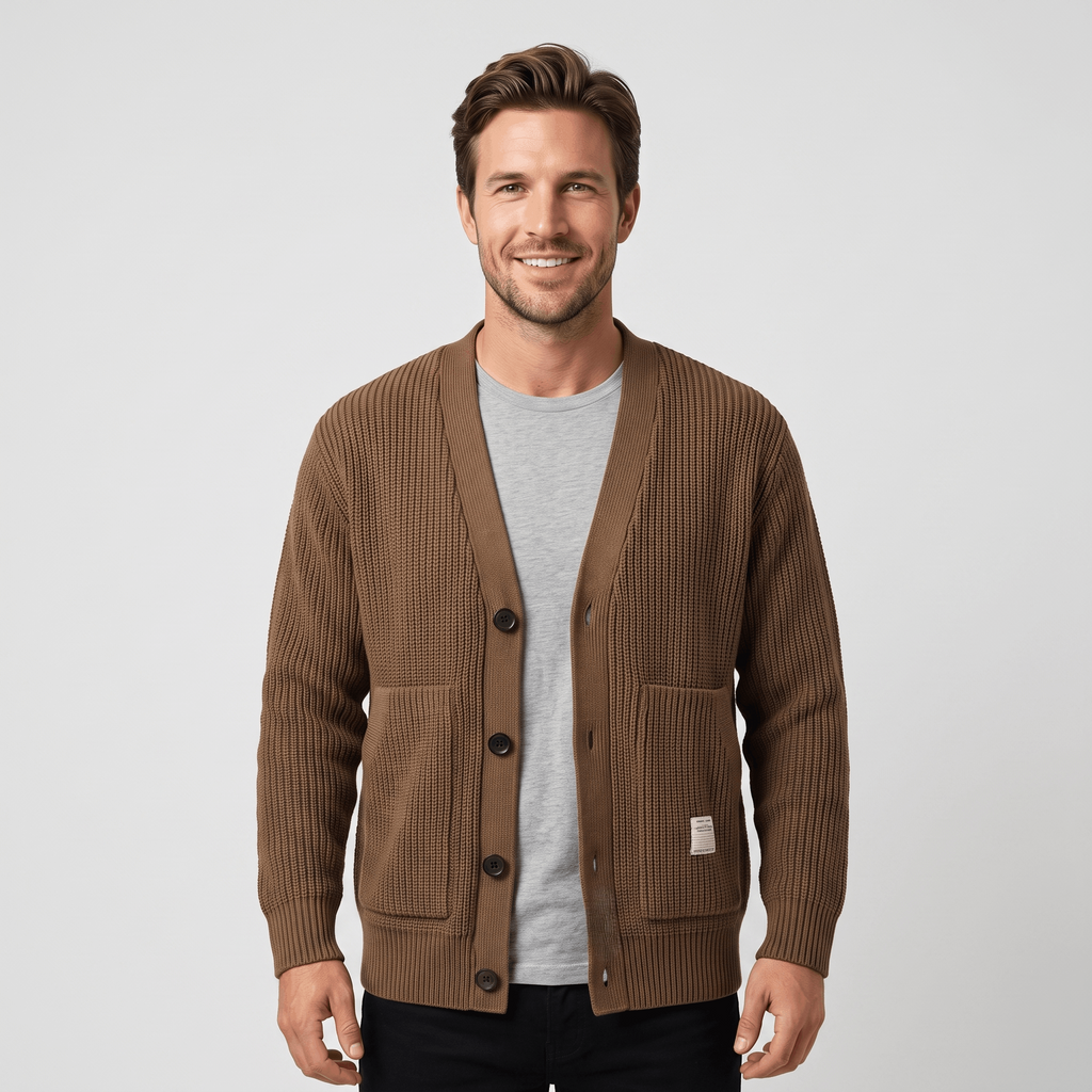 Daniel Chunky Knit Cotton Cardigan – Button-Front Relaxed-Fit Oversized-Pocket Sweater