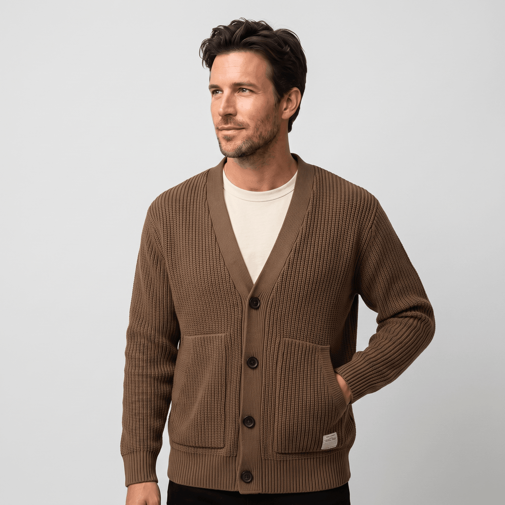 Daniel Chunky Knit Cotton Cardigan – Button-Front Relaxed-Fit Oversized-Pocket Sweater