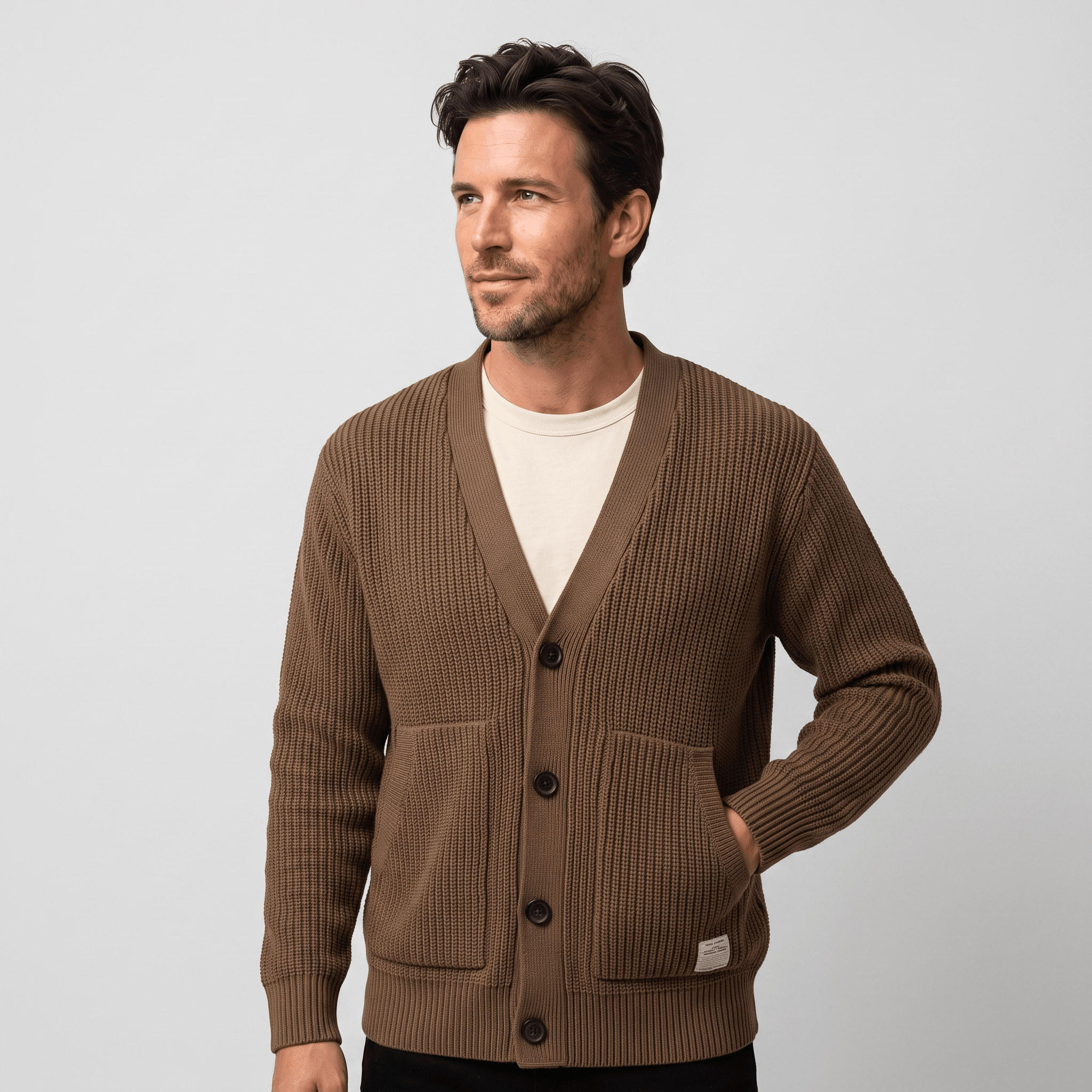 Daniel Chunky Knit Cotton Cardigan – Button-Front Relaxed-Fit Oversized-Pocket Sweater