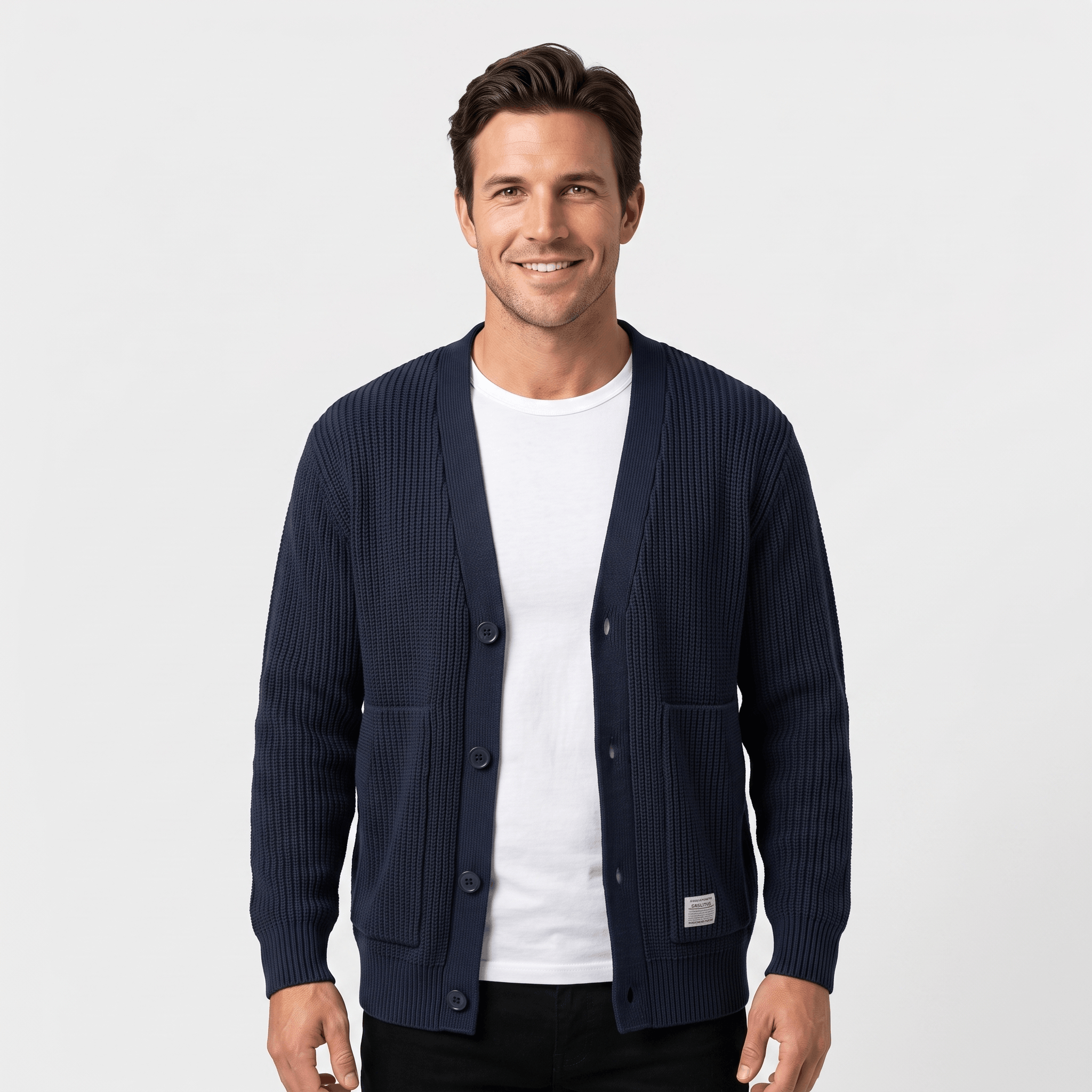 Daniel Chunky Knit Cotton Cardigan – Button-Front Relaxed-Fit Oversized-Pocket Sweater