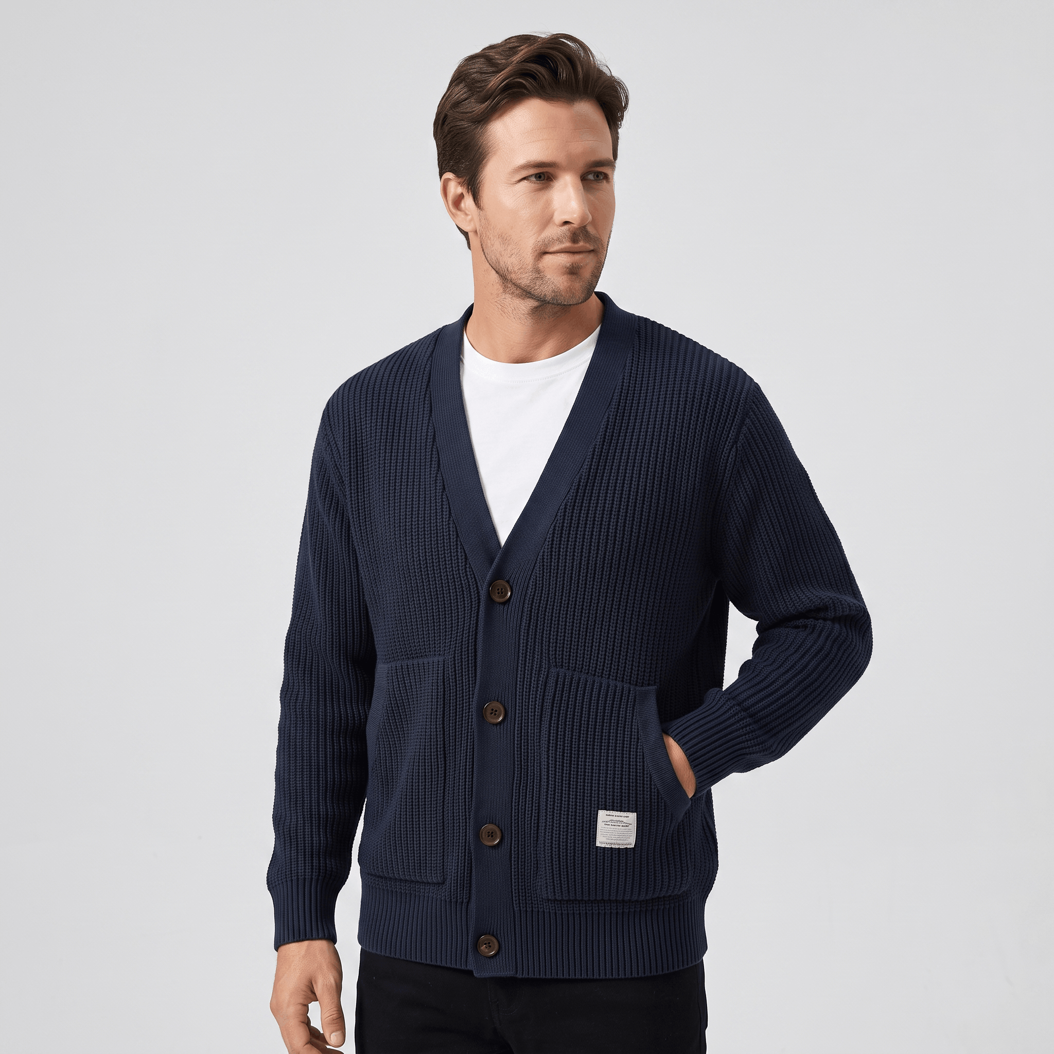 Daniel Chunky Knit Cotton Cardigan – Button-Front Relaxed-Fit Oversized-Pocket Sweater