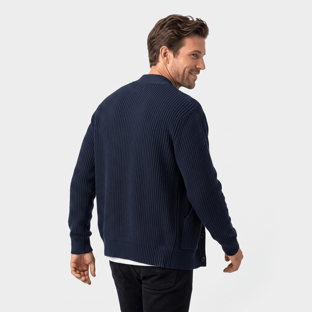 Daniel Chunky Knit Cotton Cardigan – Button-Front Relaxed-Fit Oversized-Pocket Sweater