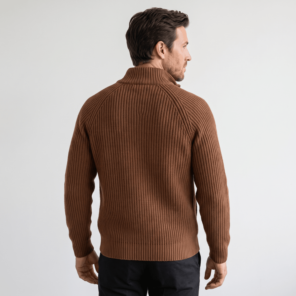 Harold Cotton-Blend Knit Cardigan – Stand-Collar Full-Zip Slim-Fit Sweater