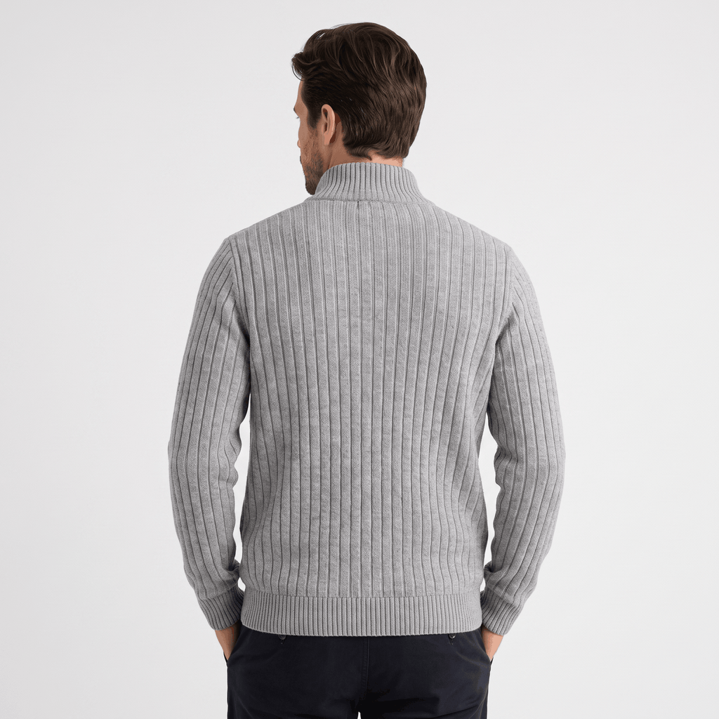 Casper Ribbed Knit Cardigan – Stand-Collar Full-Zip Structured Sweater