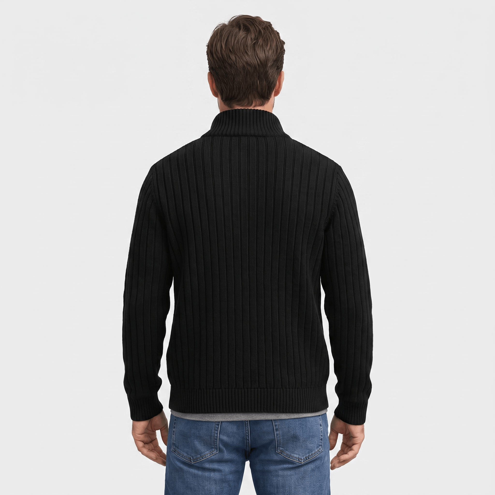 Casper Ribbed Knit Cardigan – Stand-Collar Full-Zip Structured Sweater