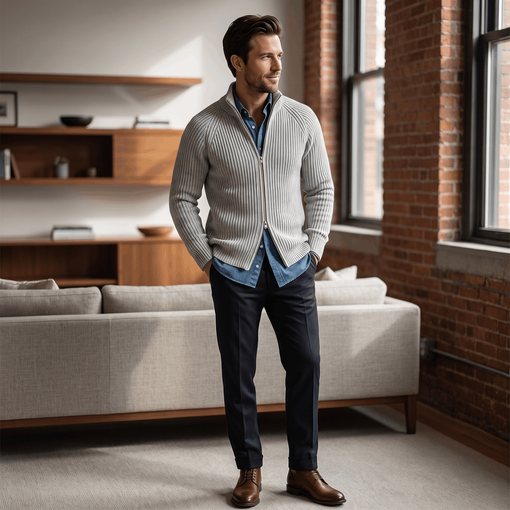 Harold Cotton-Blend Knit Cardigan – Stand-Collar Full-Zip Slim-Fit Sweater