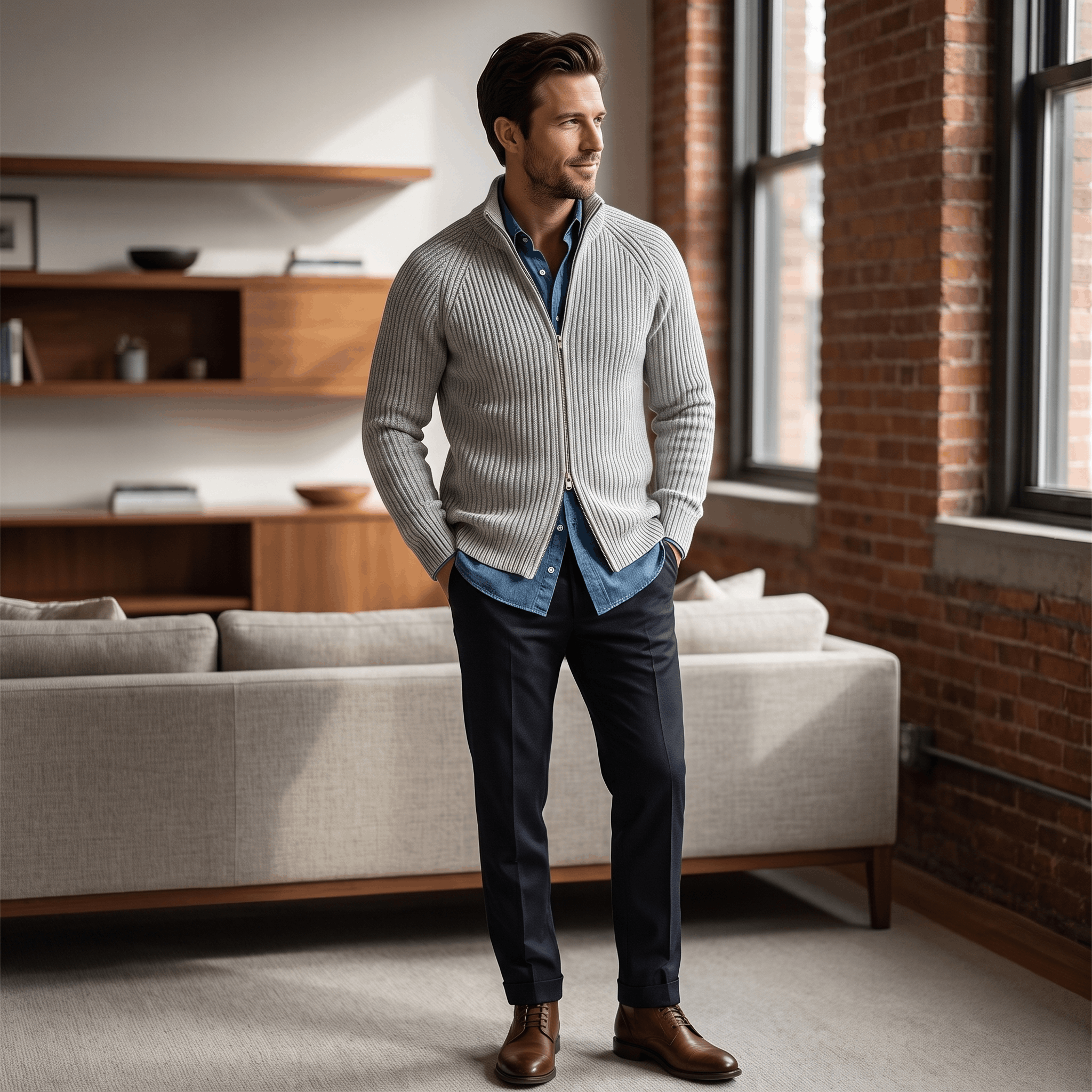 Harold Cotton-Blend Knit Cardigan – Stand-Collar Full-Zip Slim-Fit Sweater