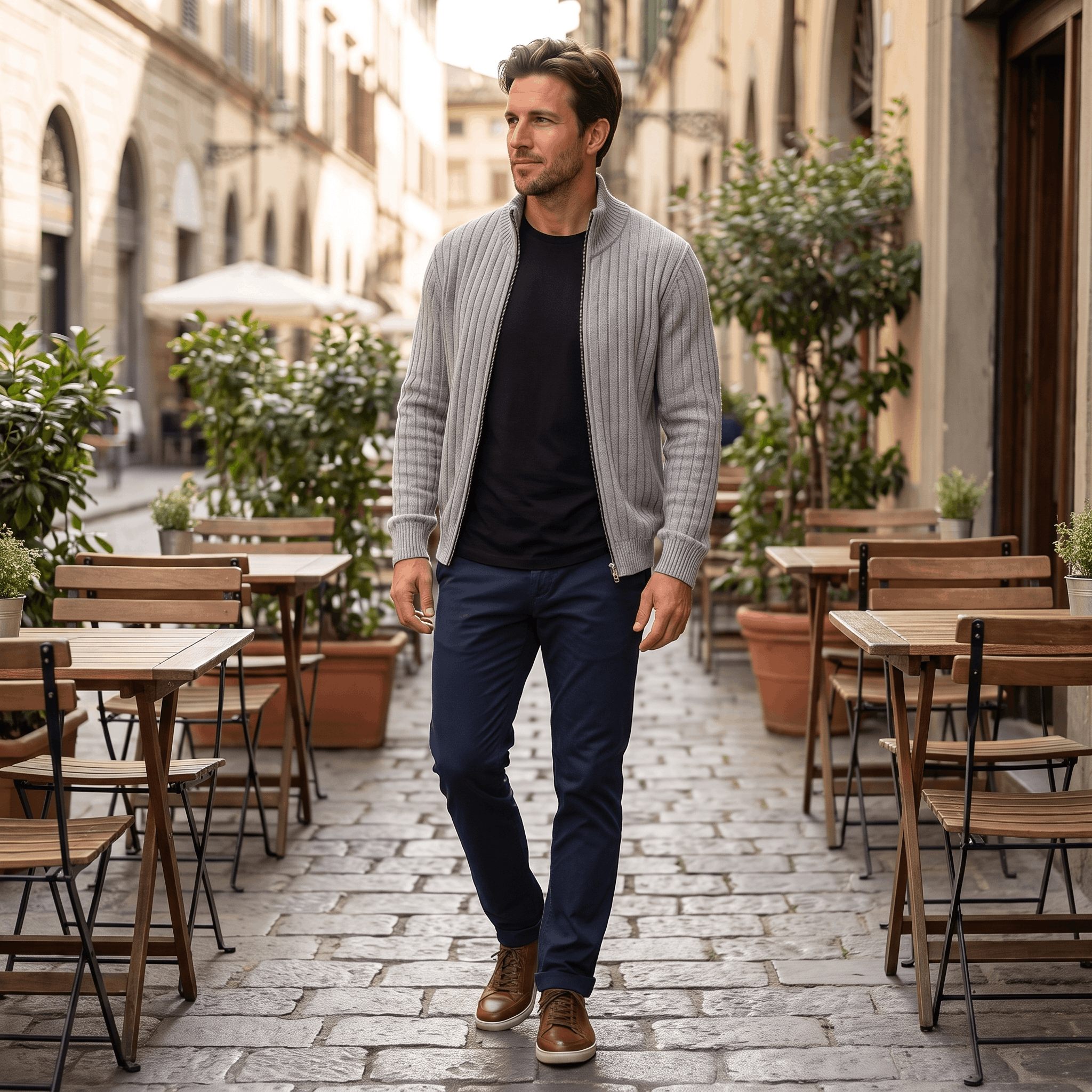 Casper Ribbed Knit Cardigan – Stand-Collar Full-Zip Structured Sweater