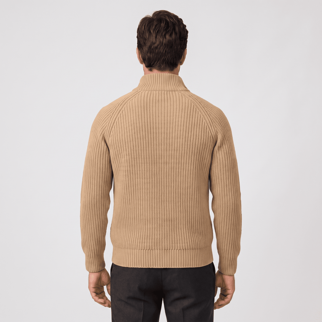 Harold Cotton-Blend Knit Cardigan – Stand-Collar Full-Zip Slim-Fit Sweater