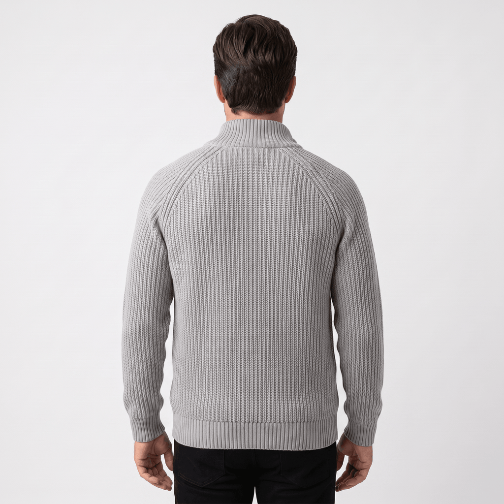 Harold Cotton-Blend Knit Cardigan – Stand-Collar Full-Zip Slim-Fit Sweater
