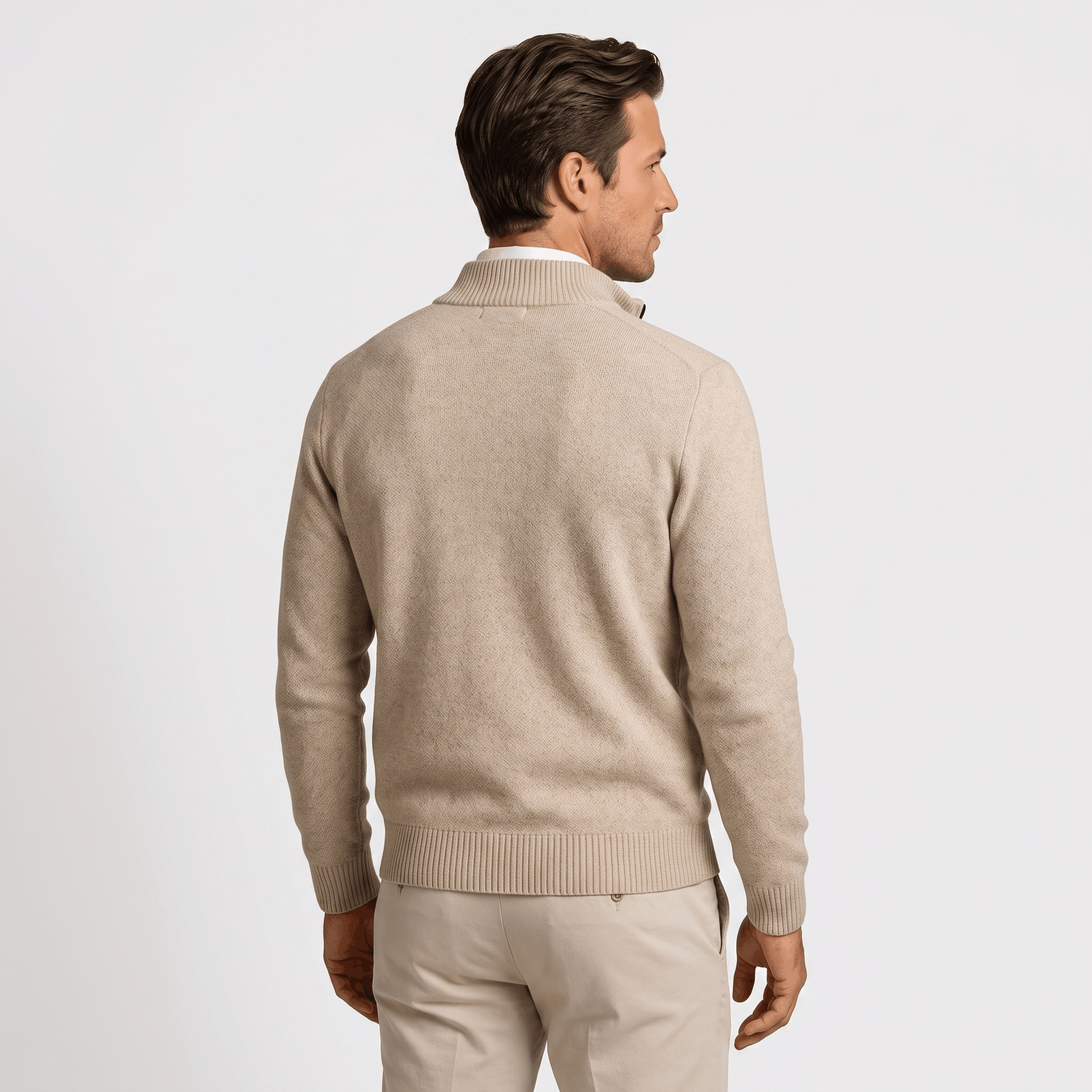 Jonel Textured Knit Cardigan – Stand-Collar Full-Zip Zip-Pocket Sweater