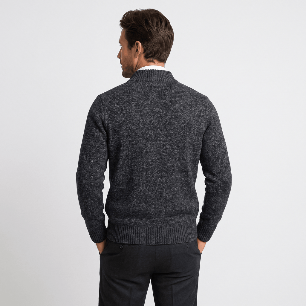 Jonel Textured Knit Cardigan – Stand-Collar Full-Zip Zip-Pocket Sweater