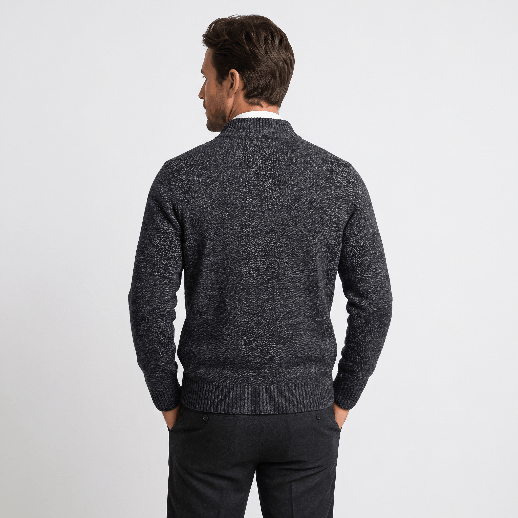 Jonel Textured Knit Cardigan – Stand-Collar Full-Zip Zip-Pocket Sweater