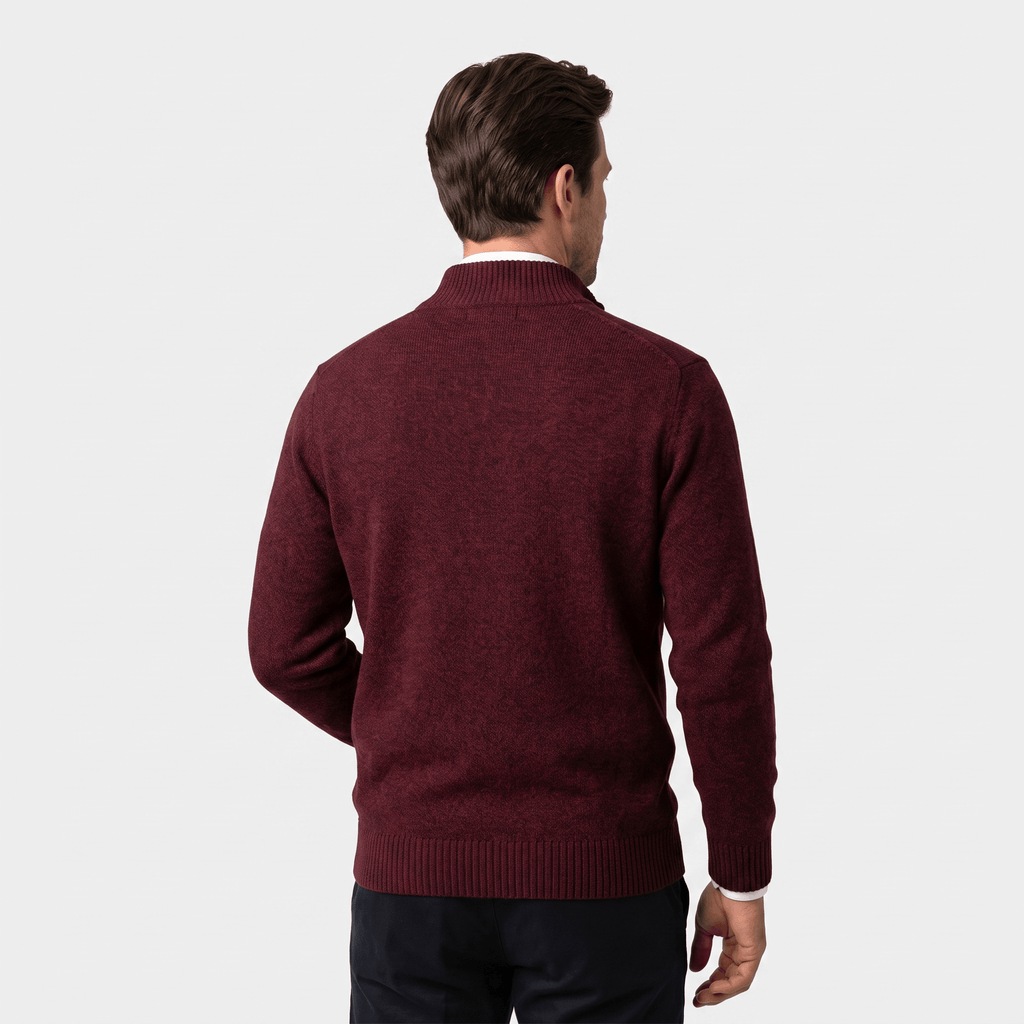 Jonel Textured Knit Cardigan – Stand-Collar Full-Zip Zip-Pocket Sweater