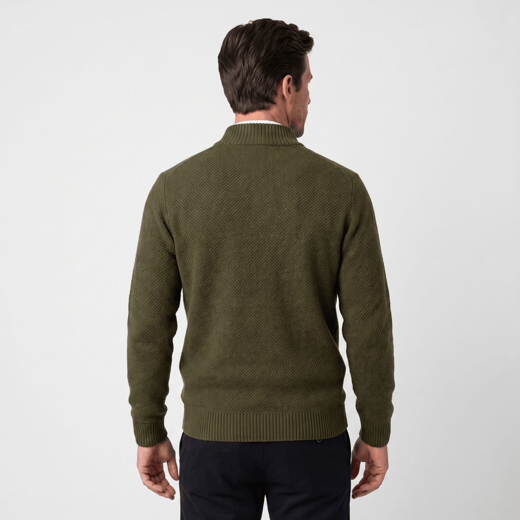 Jonel Textured Knit Cardigan – Stand-Collar Full-Zip Zip-Pocket Sweater