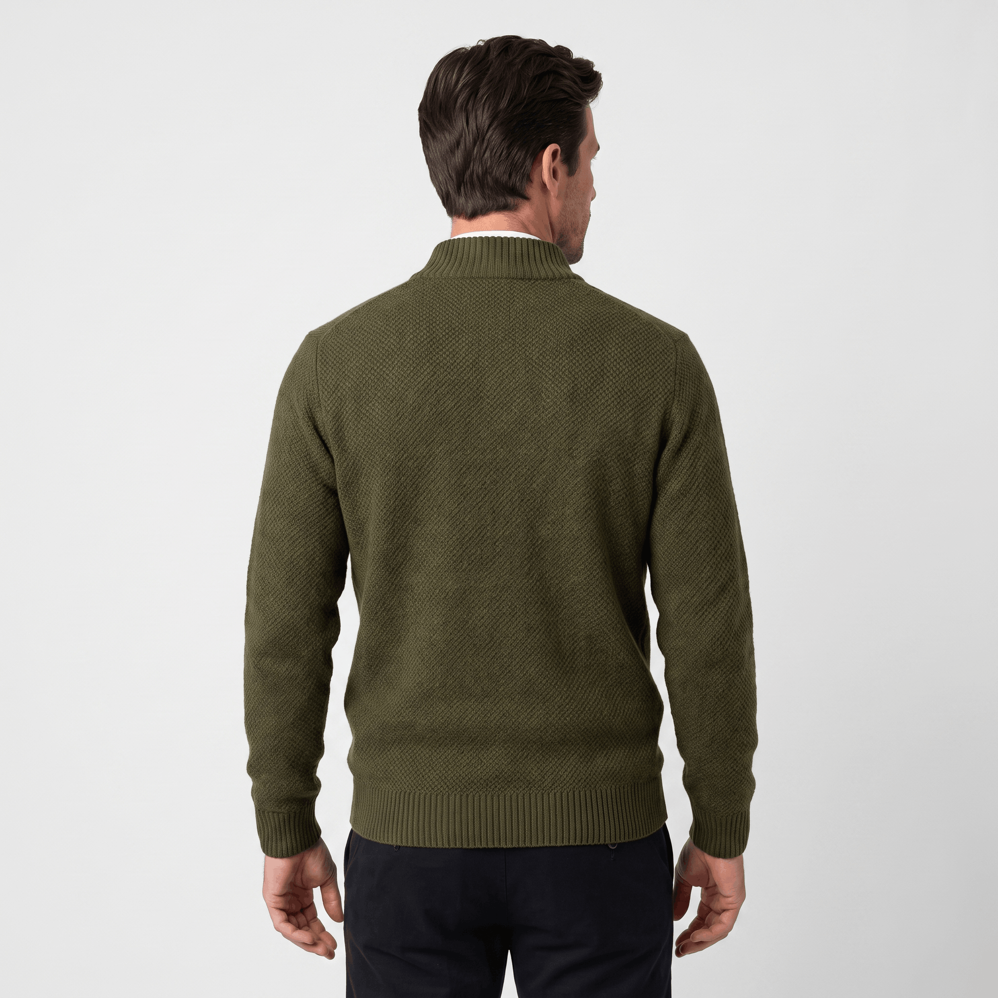 Jonel Textured Knit Cardigan – Stand-Collar Full-Zip Zip-Pocket Sweater