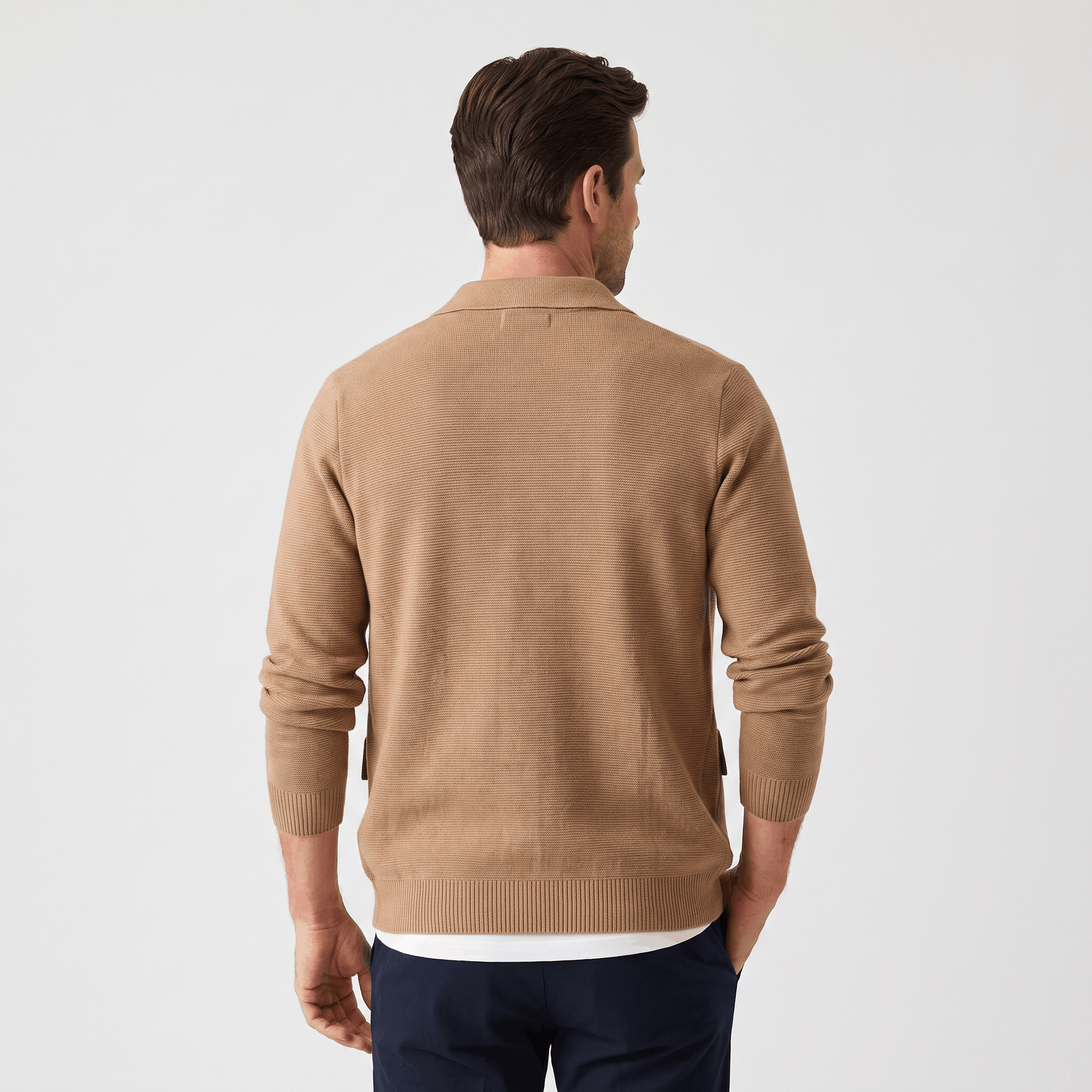 Justine Textured Knit Cardigan – Button-Front Collared Flap-Pocket Sweater