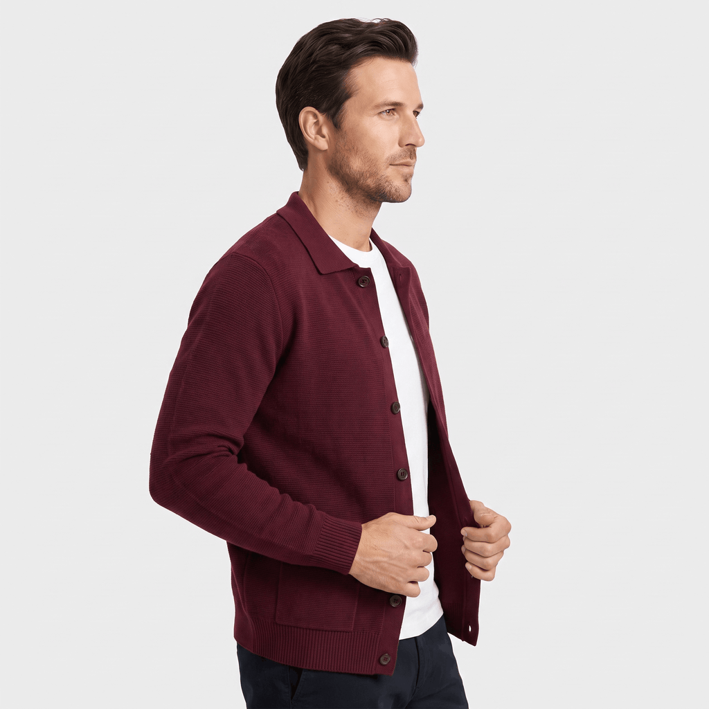 Justine Textured Knit Cardigan – Button-Front Collared Flap-Pocket Sweater