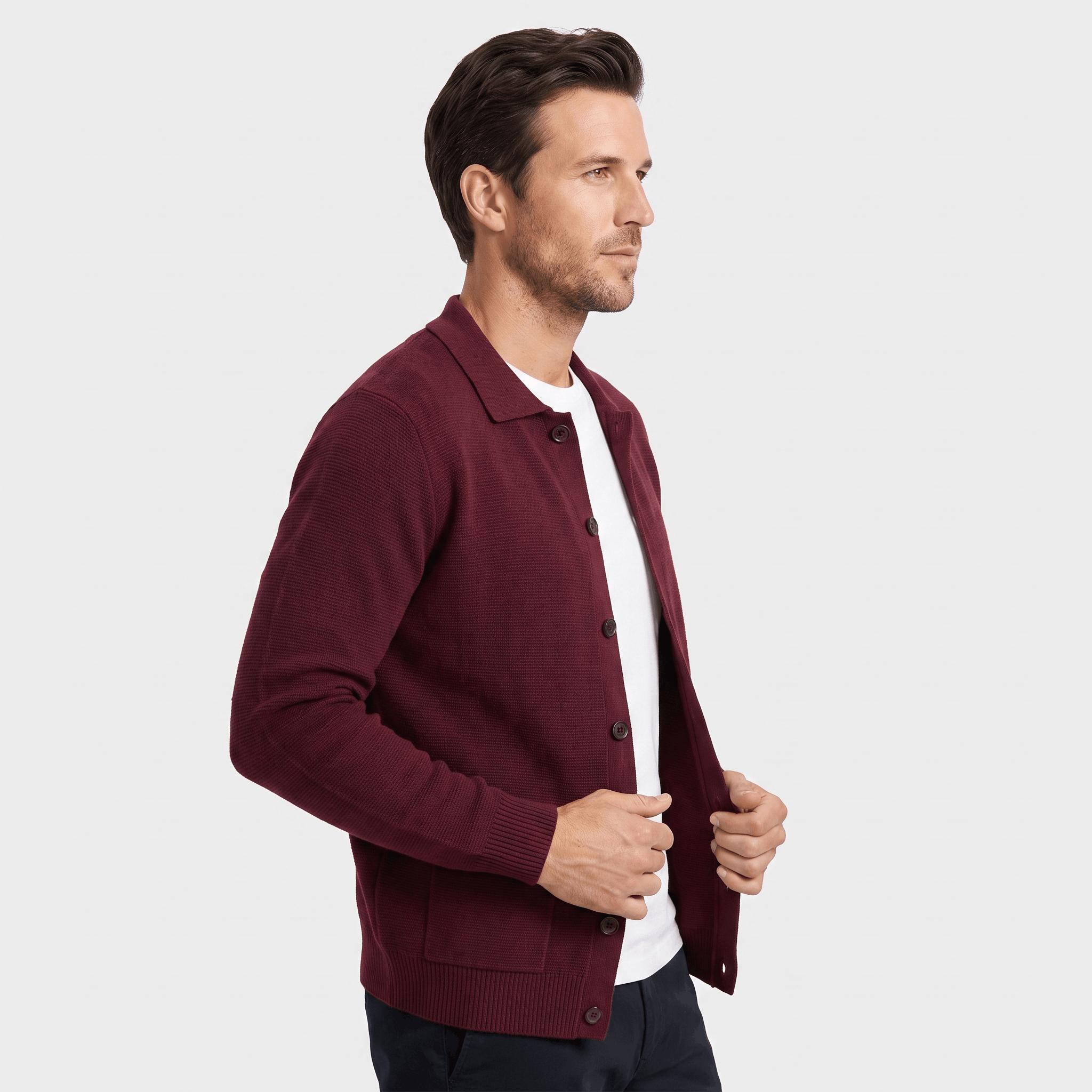 Justine Textured Knit Cardigan – Button-Front Collared Flap-Pocket Sweater
