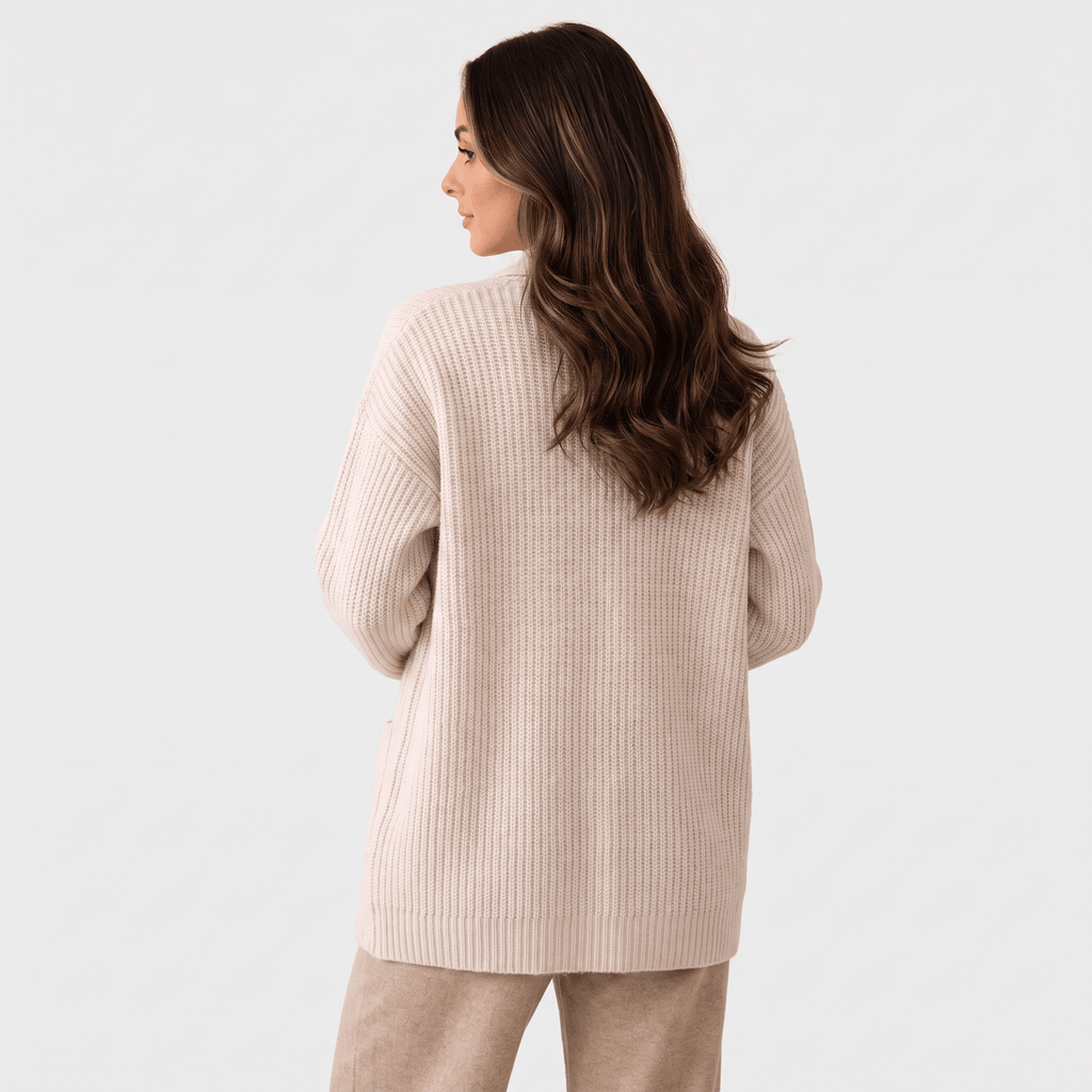 Valeria Wool-Blend Longline Cardigan – Open-Front Oversized Patch-Pocket Knitwear