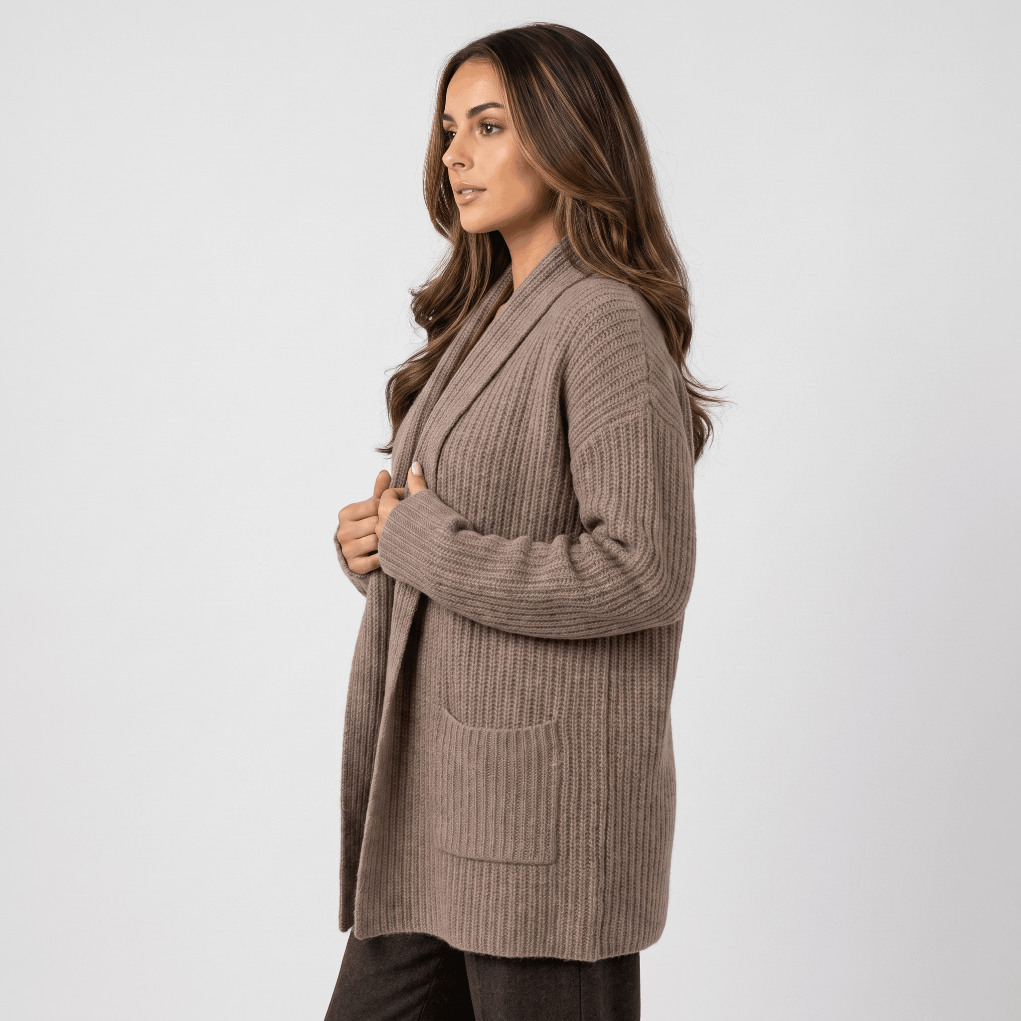 Valeria Wool-Blend Longline Cardigan – Open-Front Oversized Patch-Pocket Knitwear